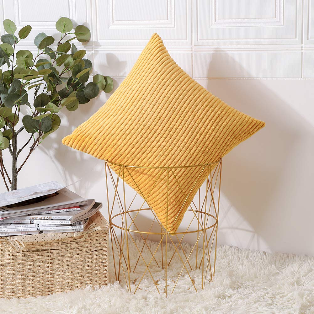 Artscope 18x18 Inch Cozy Striped Corduroy Pillow Covers - Super Soft Decorative Square Throw Pillow Cases for Sofa, Couch, Bed & Car - Yellow Home Decor for Living Room, Nursery & Office