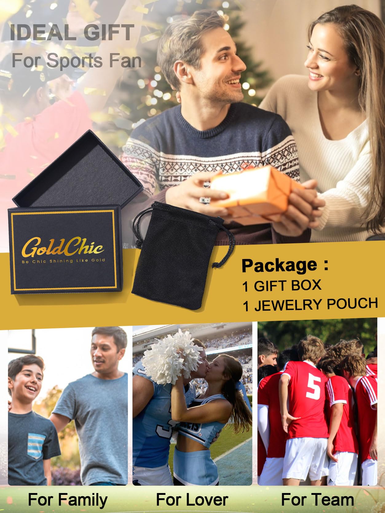 GOLDCHIC Stainless Steel Sports Necklace for Men & Teens - Football Baseball Basketball Soccer Softball Jewelry with Durable Chain | Athlete Gift for Players & Sports Fans | Perfect for Games, Training & Everyday Wear