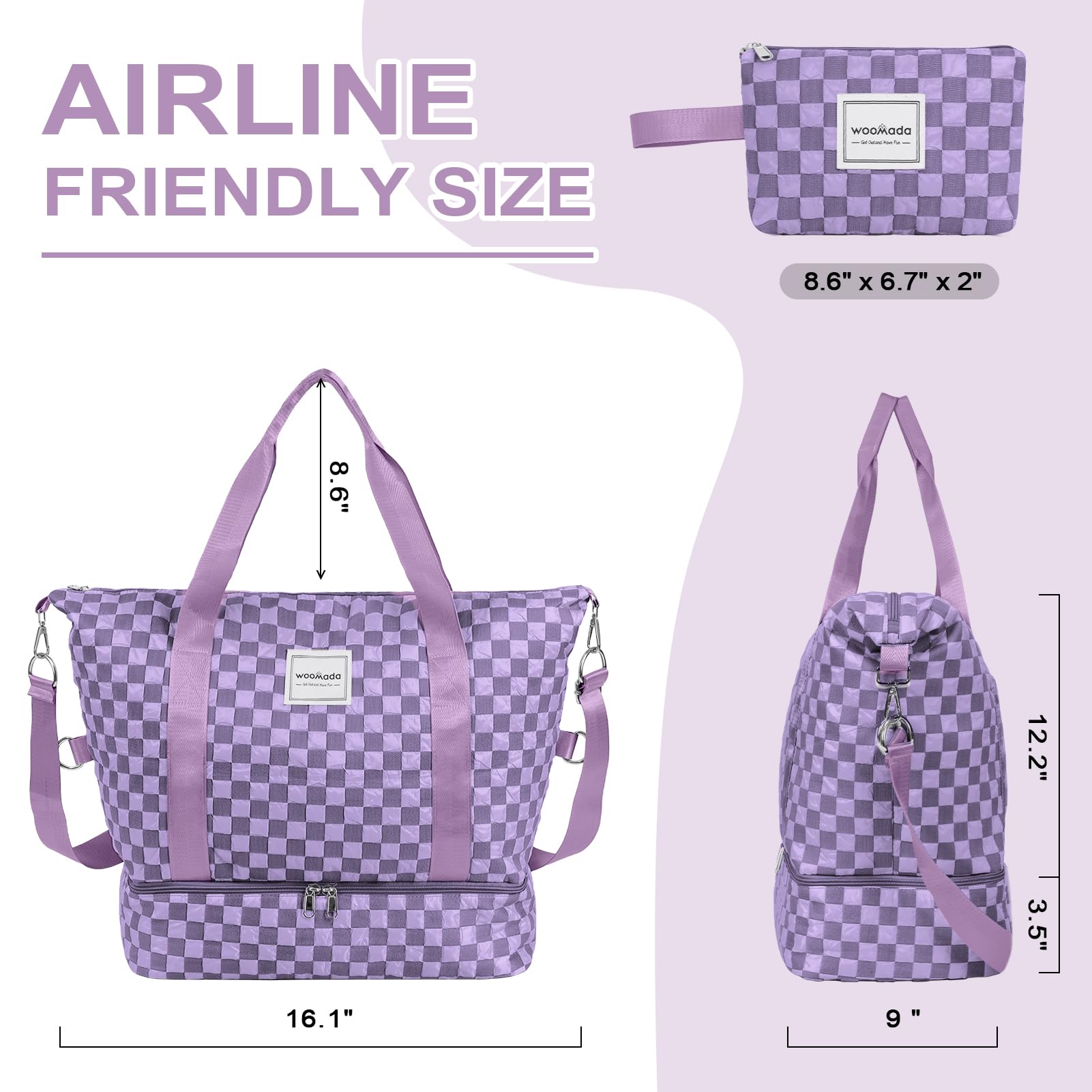 WOOMADA Women's Weekender Bag - Travel Duffel with Shoe Compartment & Wet Pocket | Airline-Approved Carry-On for Weekend Getaways