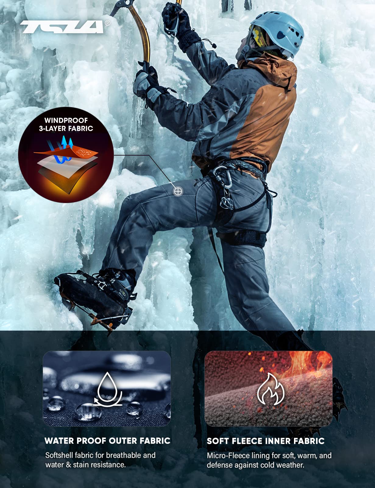 **TSLA Men's Waterproof Softshell Cargo Pants - Winter Snow Ski & Snowboard Pants, Fleece-Lined Hiking & Outdoor Work Pants for Cold Weather Activities**    *(Use for skiing, snowboarding, hiking, winter work, and outdoor adventures in cold climates)*