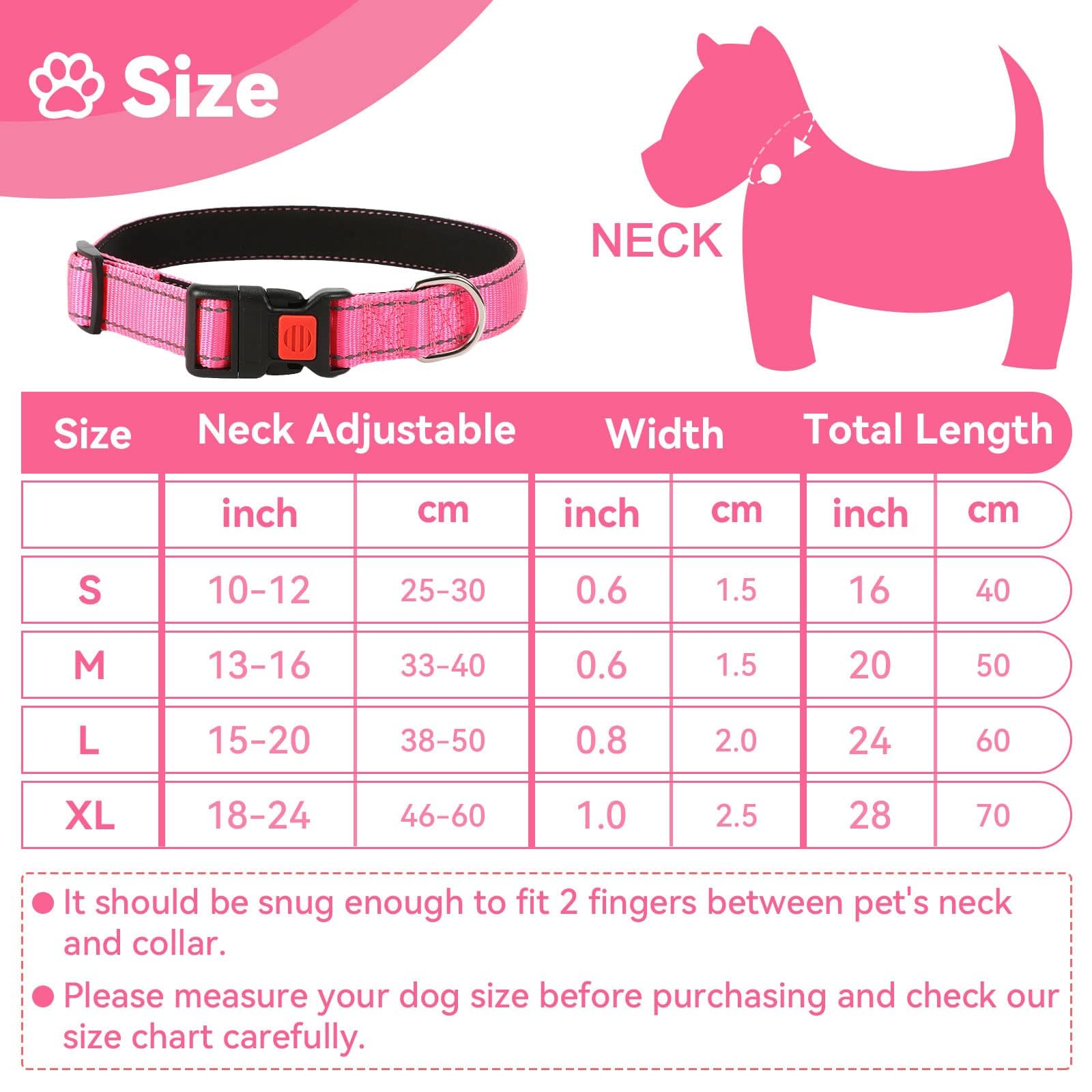 Reflective Adjustable Dog Collar - Ultra Soft Breathable Neoprene Pet Collar with Quick Release Buckle for Puppy, Small, Medium & Large Dogs - Perfect for Night Walks, Jogging & Outdoor Adventures