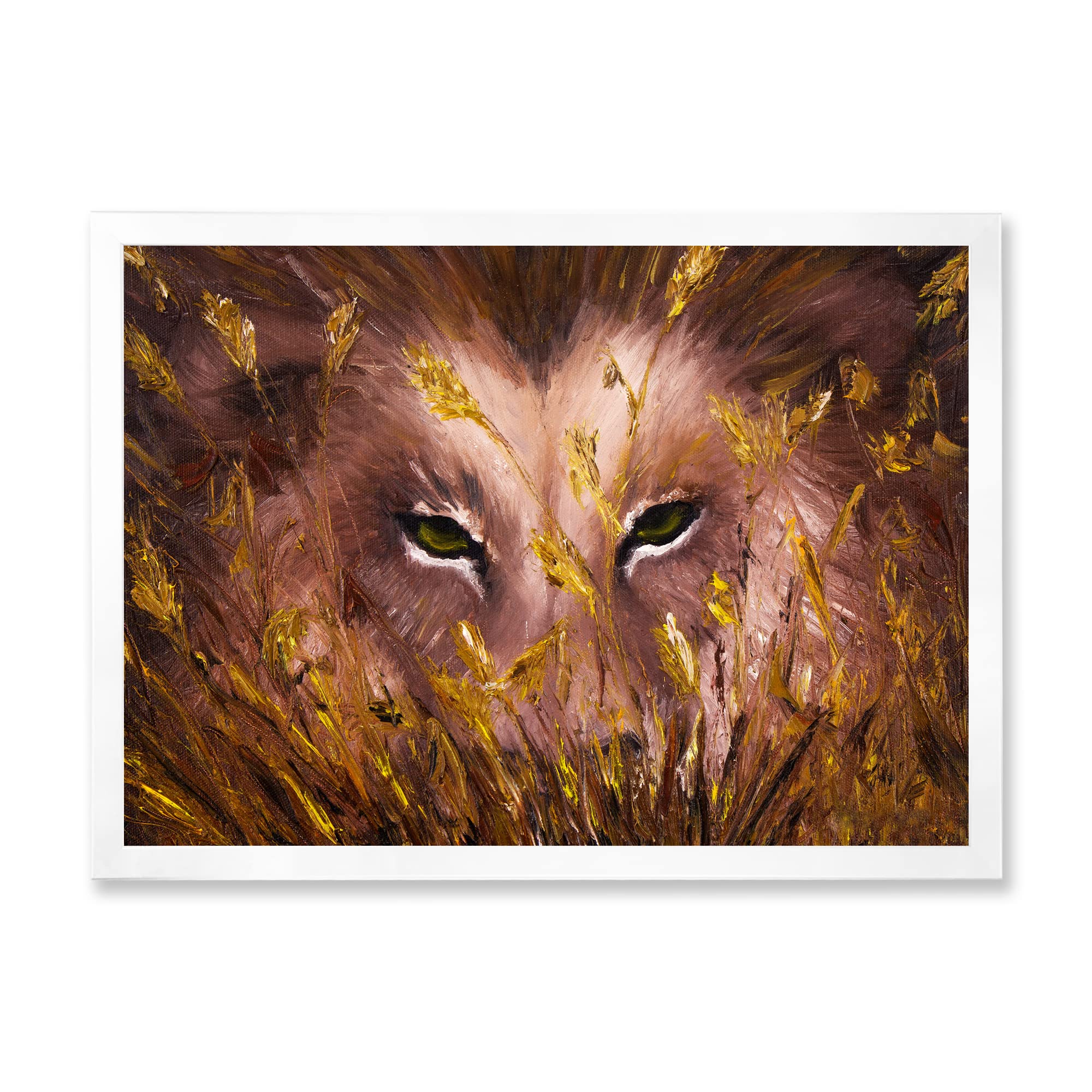 DesignQ Wolf Eyes In The Grass Framed Wall Art - Rustic Farmhouse Decor for Living Room, Bedroom & Office