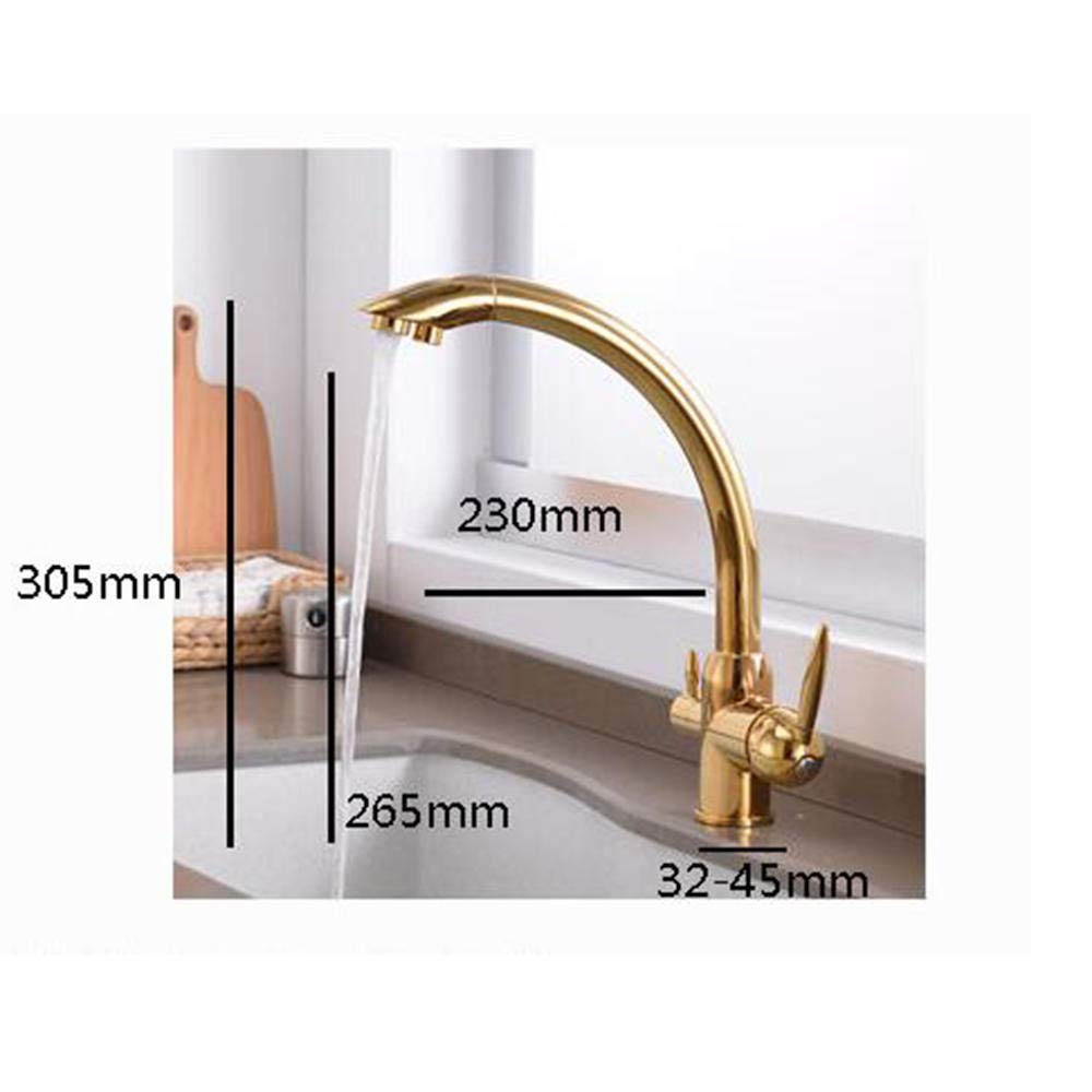 3-Way Brass Kitchen Faucet with Water Filter - Hot & Cold Rotatable Drinking Water Purification Tap for Sink (Golden) - Perfect for Modern Kitchens & Direct Drinking Water Access
