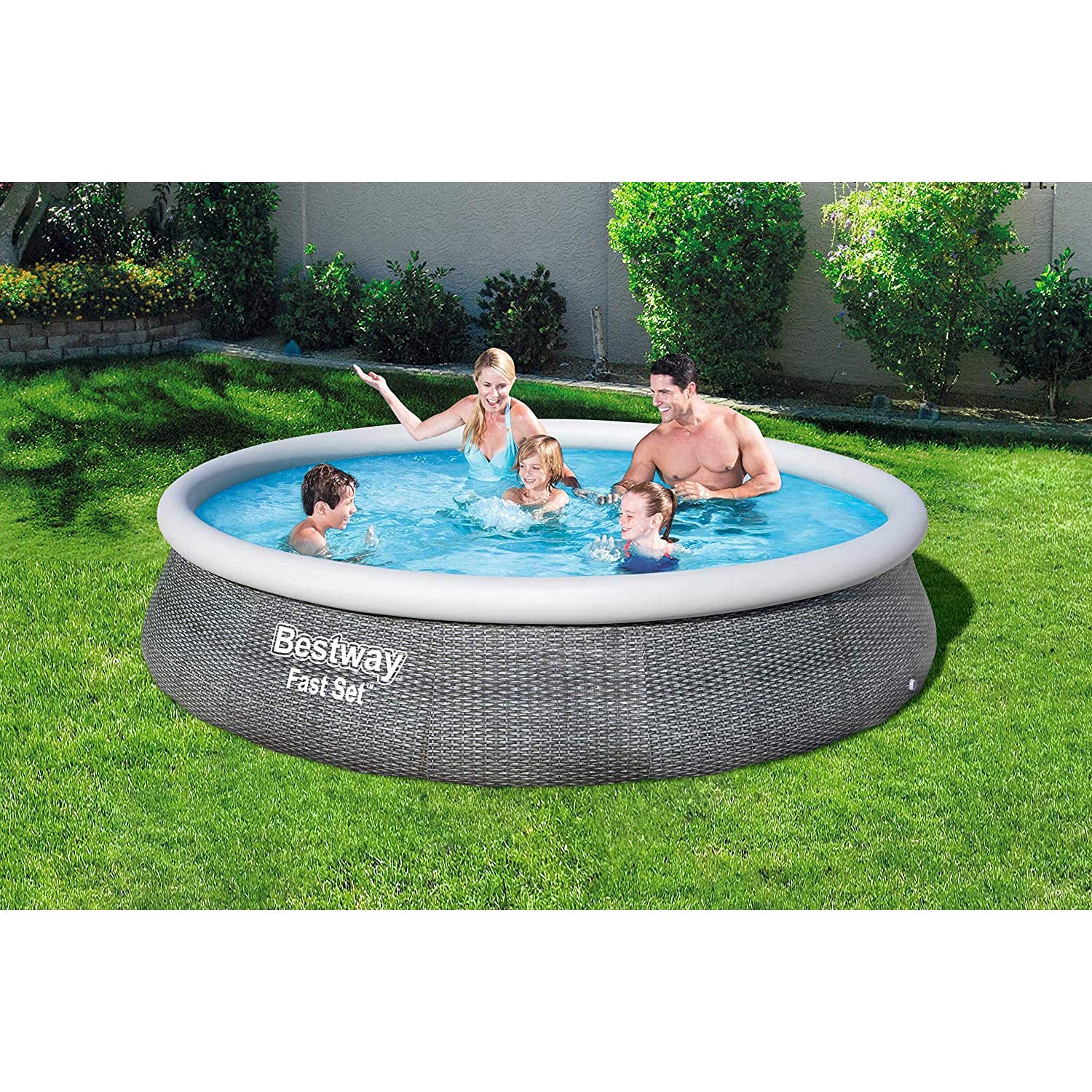 Bestway Fast Set Round Inflatable Pool Set, 13ft x 33in | Rattan Print | Circular Above Ground Pool | Includes Filter Pump & Repair Patch | Perfect for Backyard Fun, Summer Parties & Family Relaxation