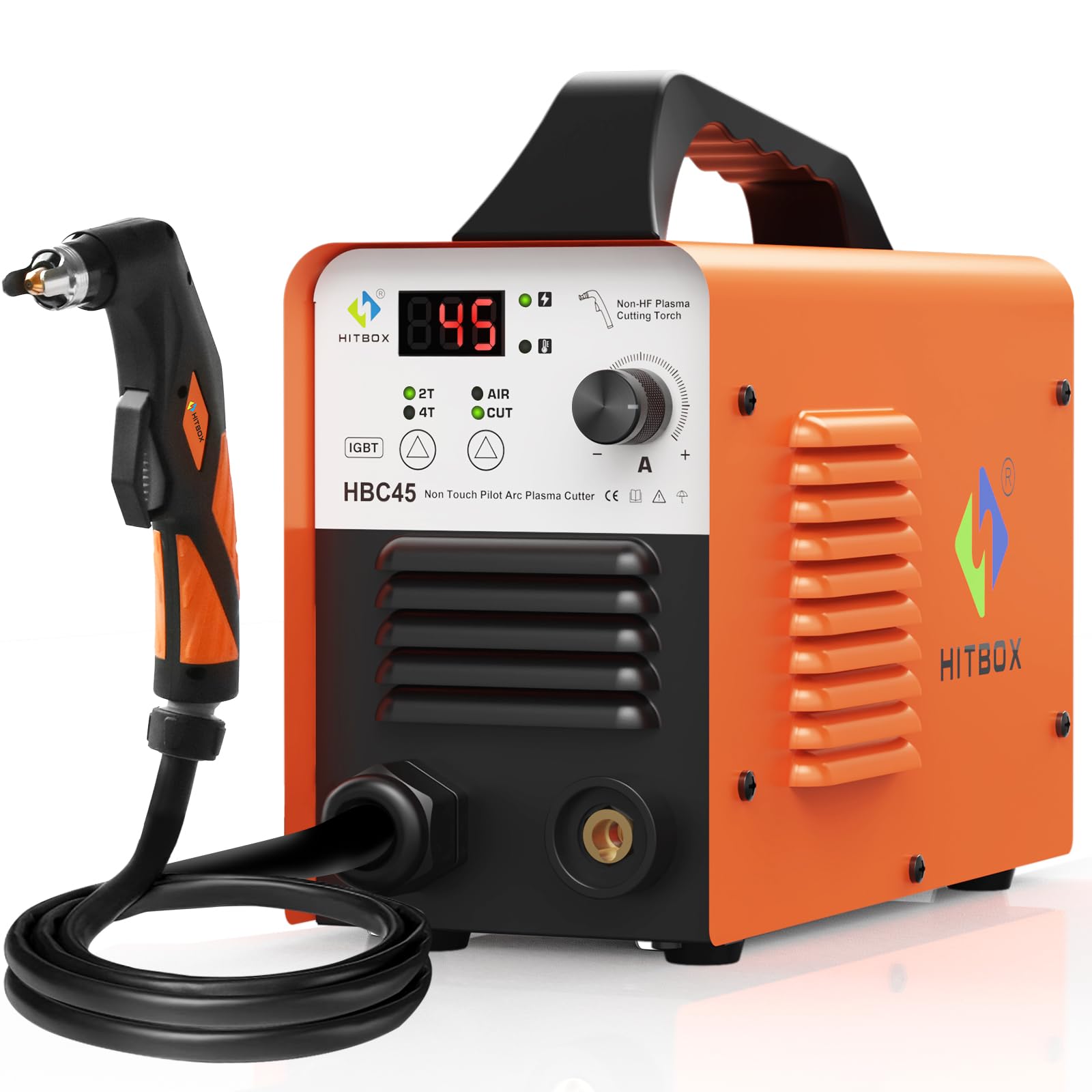 HITBOX 45Amp Plasma Cutter - Dual Voltage 110V/220V IGBT Inverter Metal Cutting Machine with Digital Display, 1/2