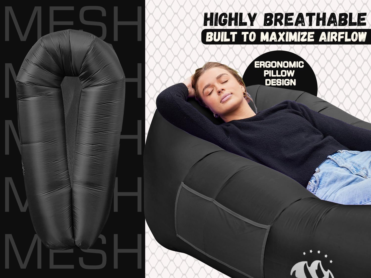 WEKAPO Inflatable Couch - Quick 60-Second Setup, Ultra Comfortable & Lightweight Portable Air Sofa - Perfect for Camping, Beach, Hiking, Picnics, Backyard, Music Festivals & Indoor Lounging (Black) - Ideal for Outdoor Adventures & Home Relaxation