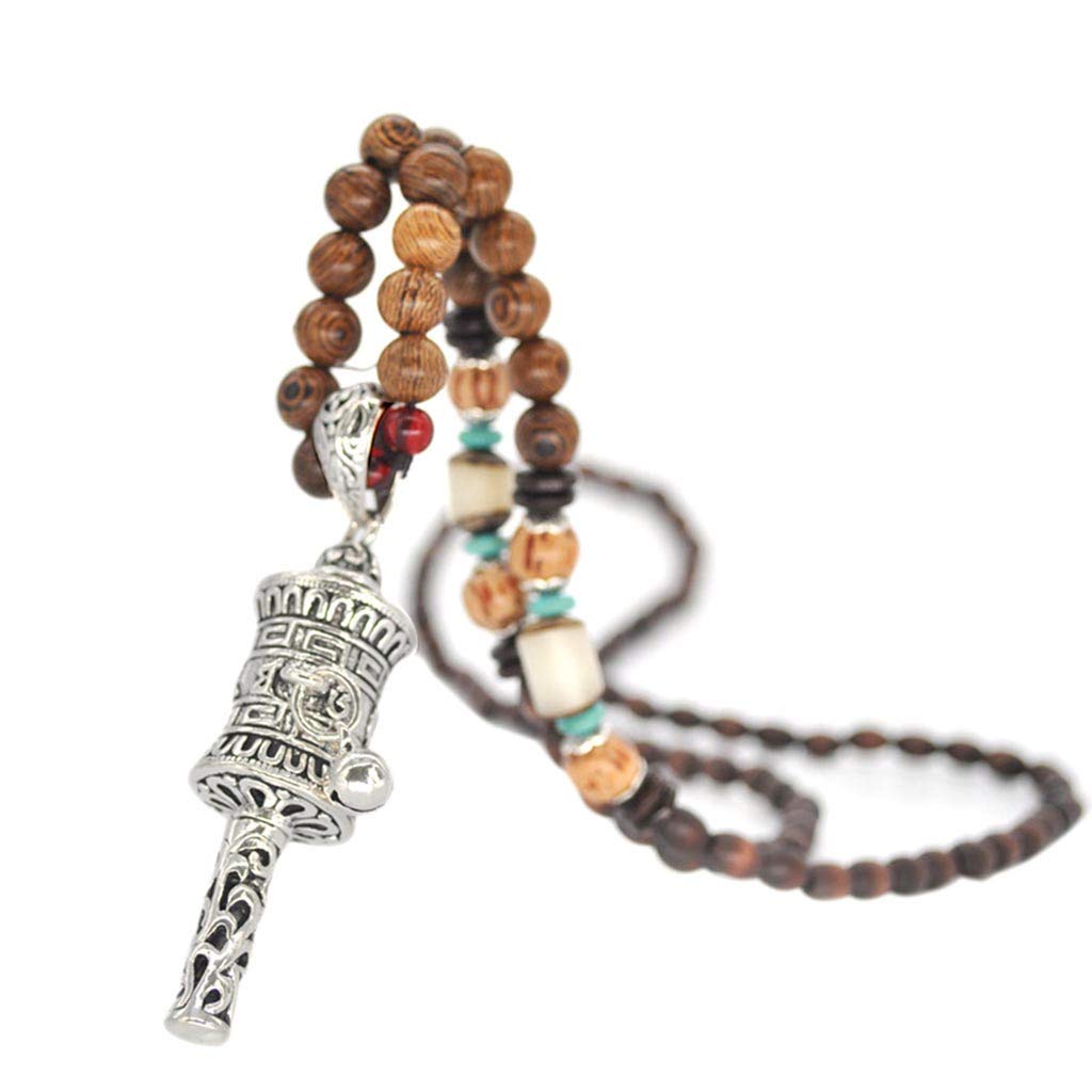 Long Bead Ethnic Pendant Necklace - Natural Horn Mala Jewelry & Fish Pendant Stackable Necklace for Women | Boho Chic Layered Necklace for Yoga, Meditation & Festival Fashion