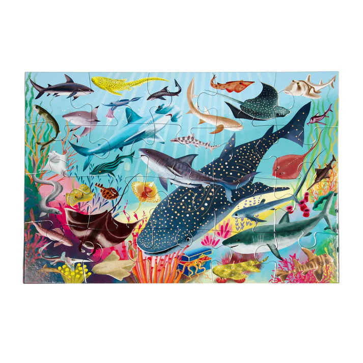 Eeboo 20-Piece Jigsaw Puzzle - Sharks & Friends Ocean Animals for Kids, Educational Learning Toy for Toddlers & Preschoolers | Perfect for Birthday Gifts, Classroom Activities & Family Game Night