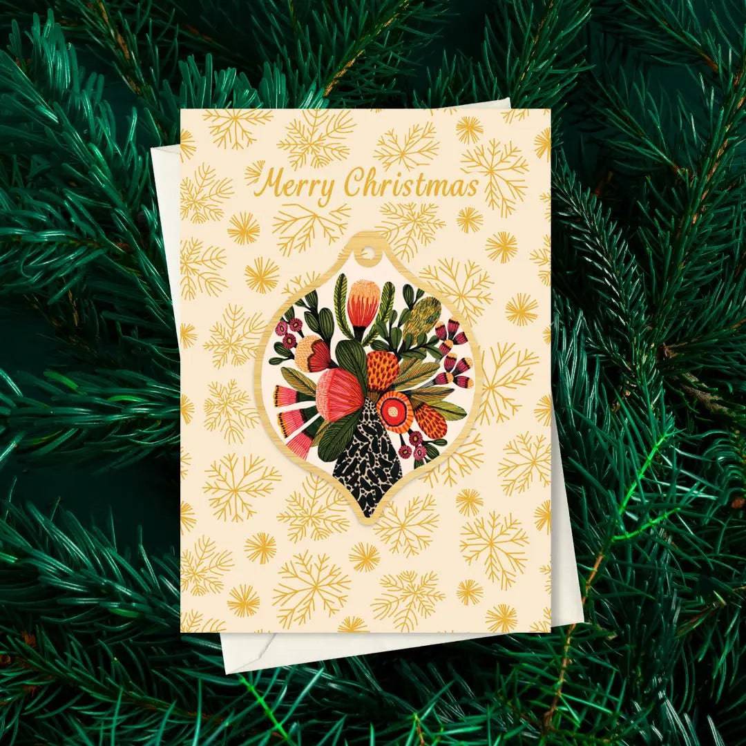 Australian Native Flowers Christmas Card & Bauble - Eco-Friendly Holiday Greeting Card with Floral Ornament for Xmas Tree Decorations | Perfect for Holiday Gifts, Home Decor & Festive Celebrations