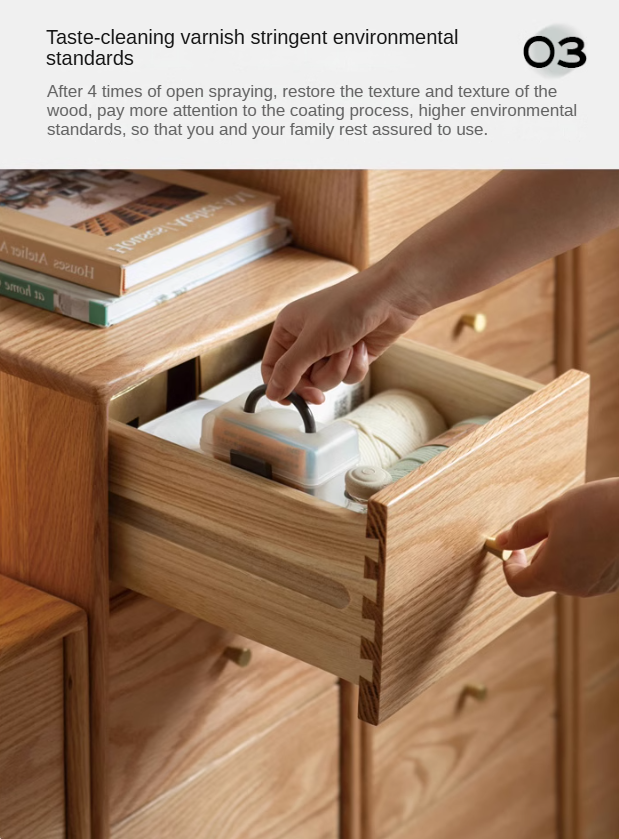 Solid Oak & Beech Wood Chest of Drawers - 5-Drawer Storage Cabinet with Multi-Functional Design for Bedroom, Living Room, and Office Organization