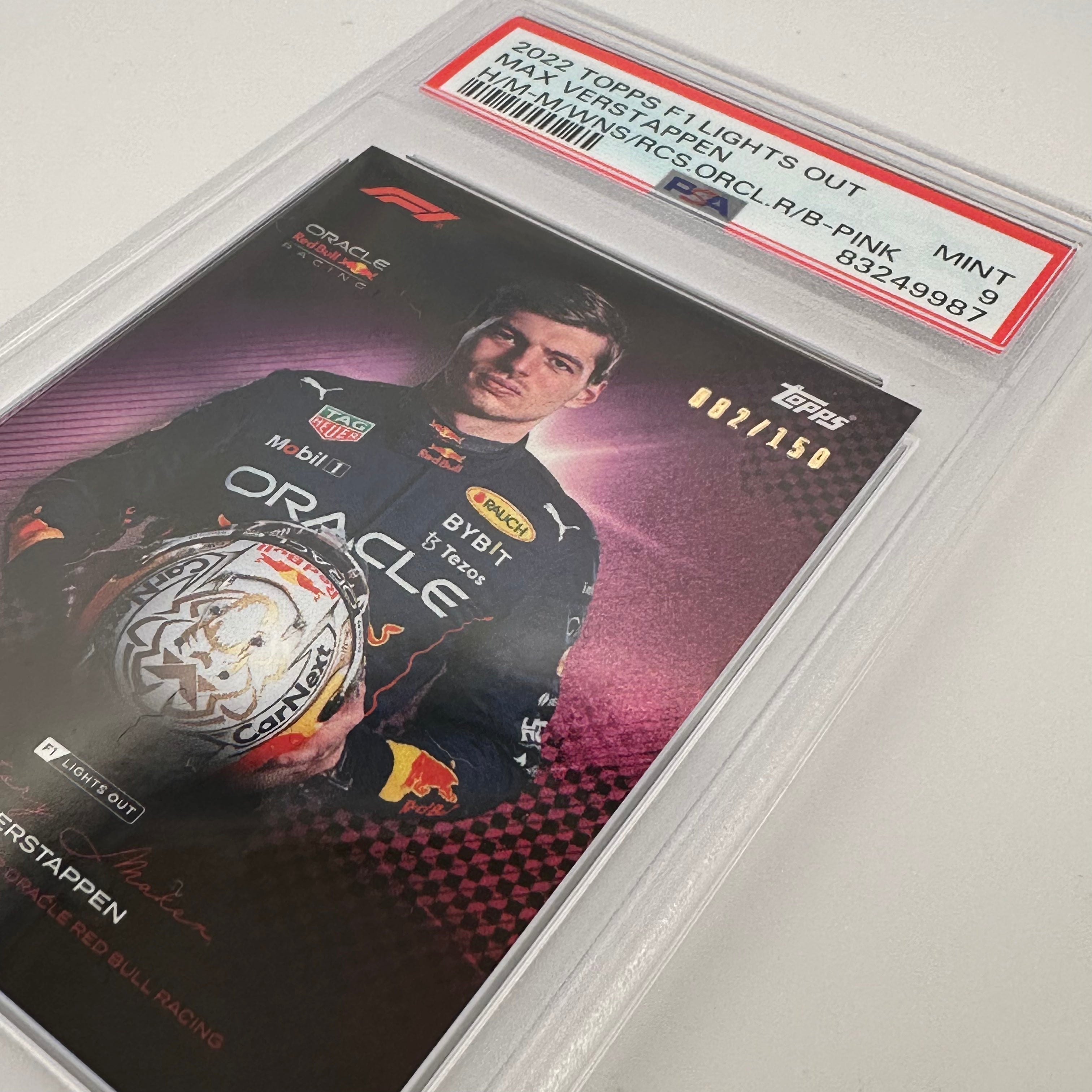 PSA 9 Max Verstappen History Maker /150 - Most Wins & Races for Oracle Red Bull Racing Pink Trading Card - Perfect for F1 Collectors and Motorsport Fans Display