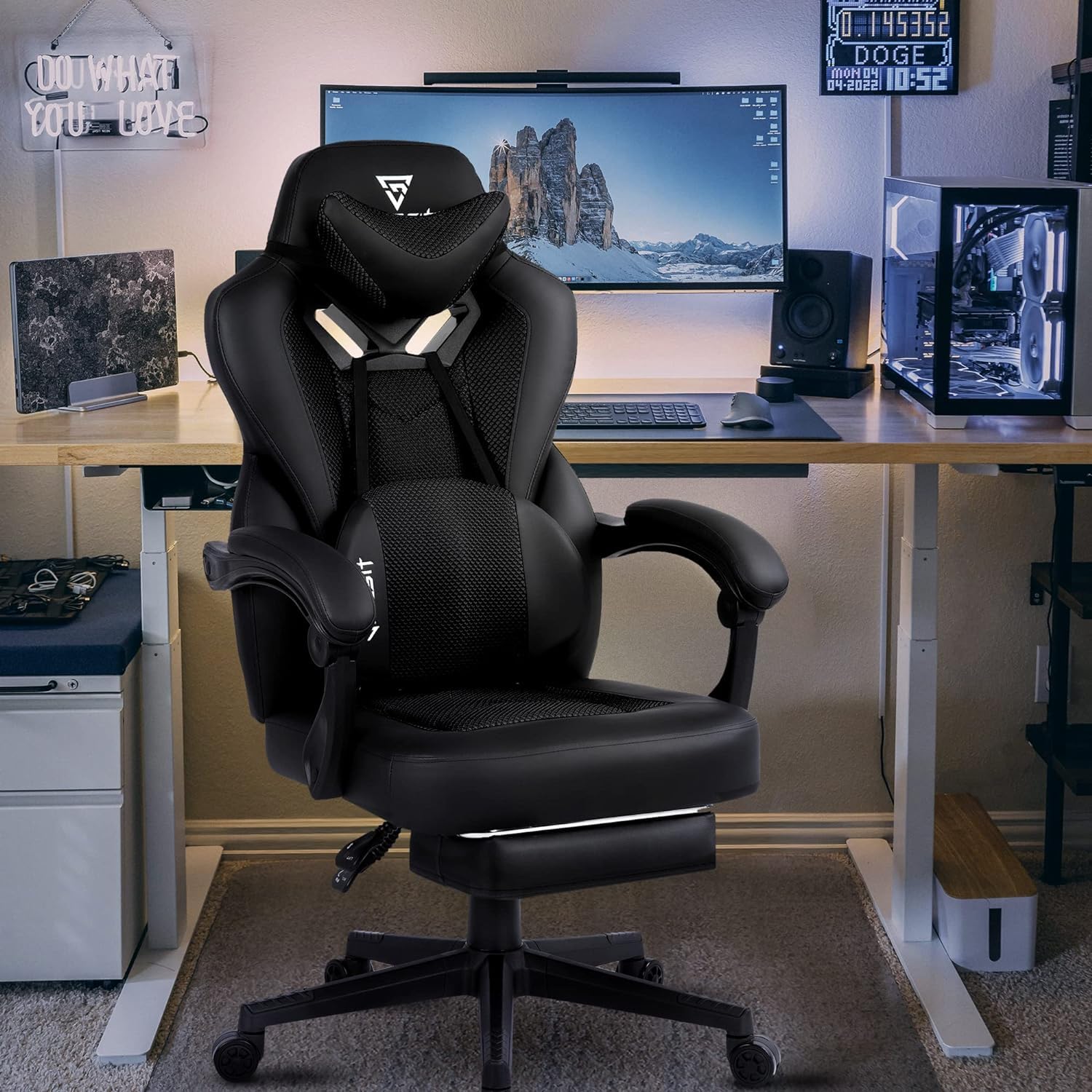 Premium Ergonomic Gaming Chair for Adults - Heavy Duty Reclining Office Desk Computer Chair with Adjustable Lumbar Support, Footrest & Massage Function - Big and Tall Mesh Gamer Chair (Black) - Perfect for Long Gaming Sessions, Work from Home & Esports Tournaments