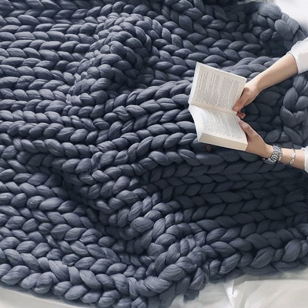 2-Pack MengK Chunky Knit Blanket - 2m x 2m Dark Grey Handmade Warm Throw Blanket for Sofa, Bed & Winter Cozy Nights