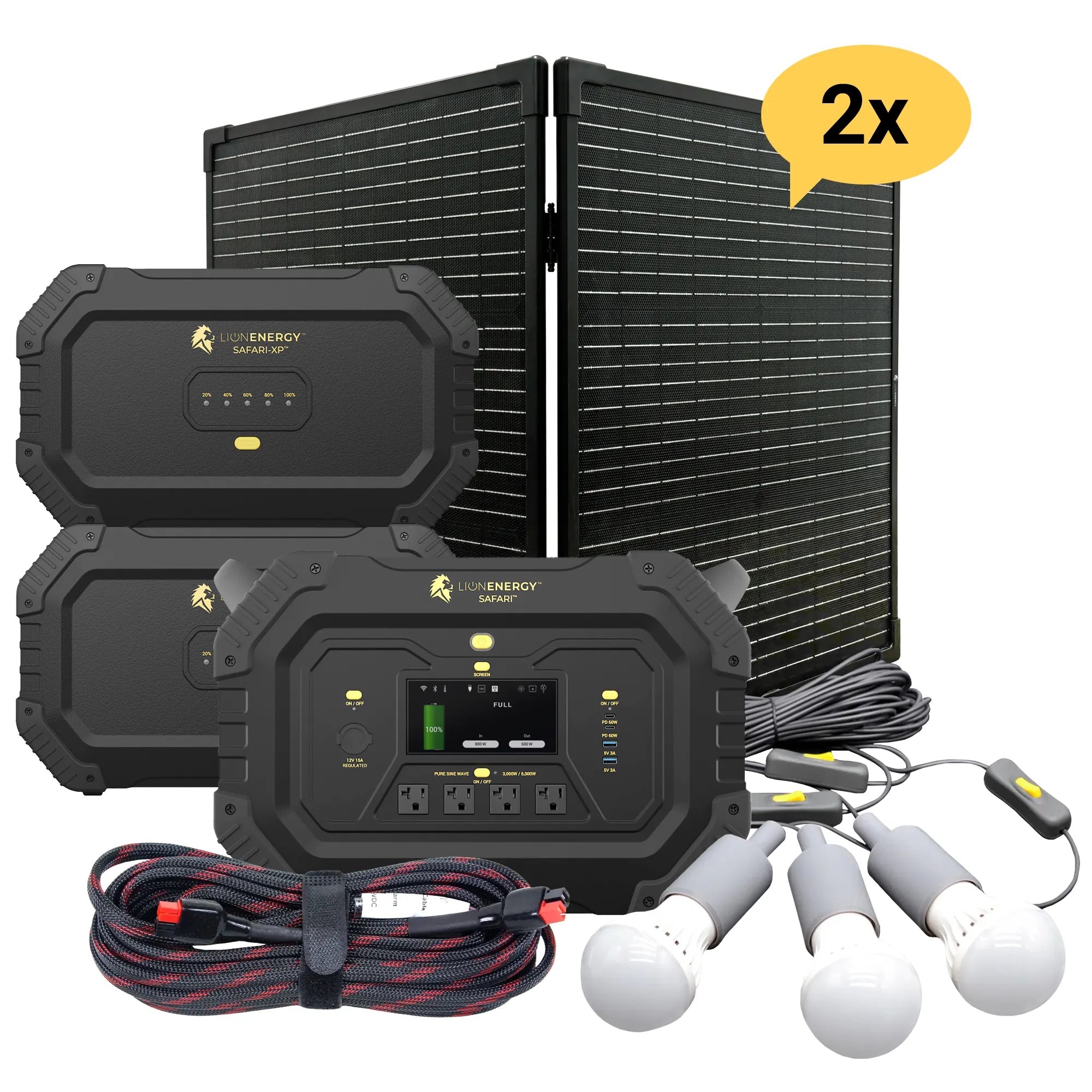 Safari+2 XPs Portable Power Station Bundle - 3000W 6988Wh LiFePO4 Battery for Camping, RV, Emergency Backup & Off-Grid Power Supply