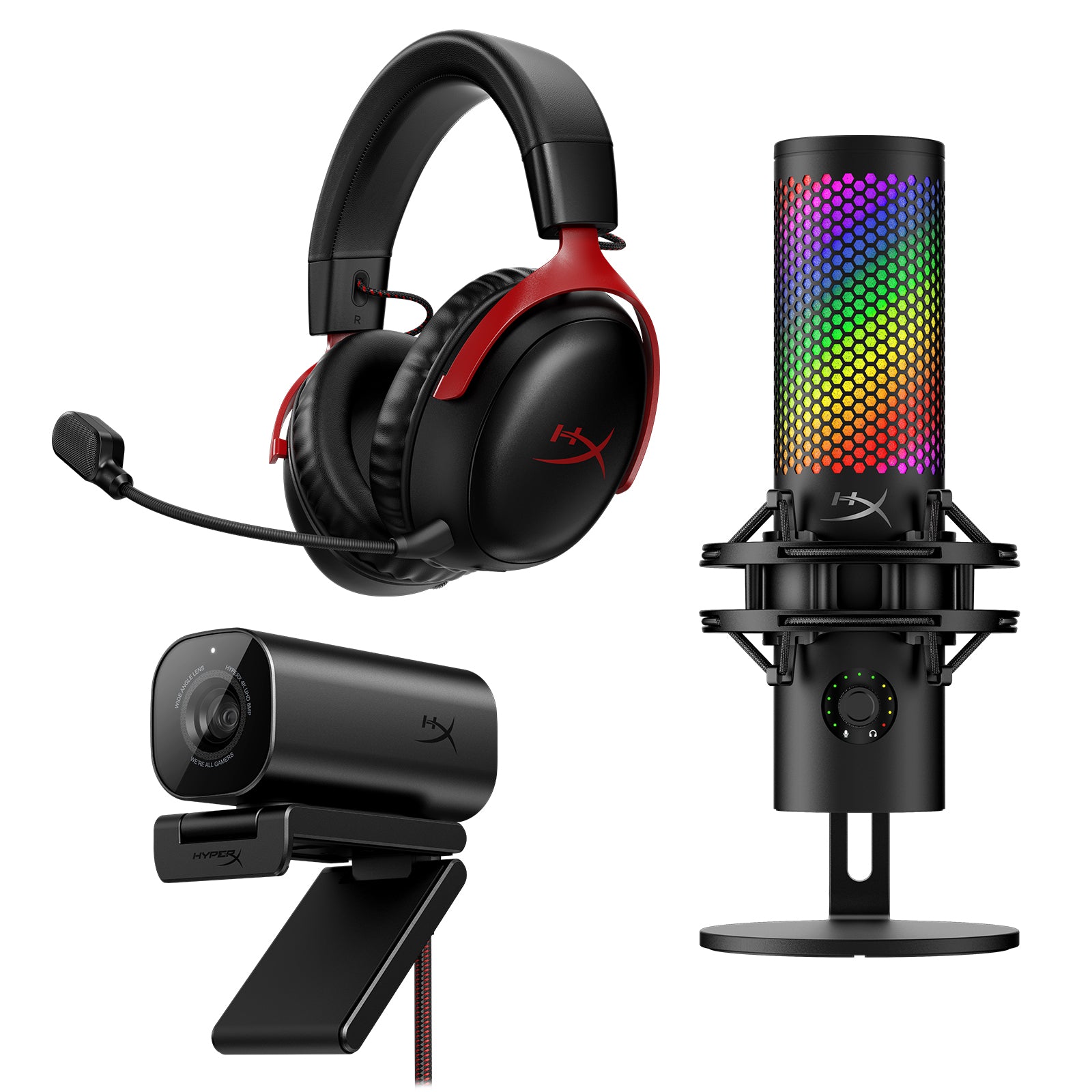HyperX Cloud III Wireless Gaming Headset, QuadCast S USB Microphone & Vision S Webcam Bundle – Perfect for Streaming, Gaming & Video Calls
