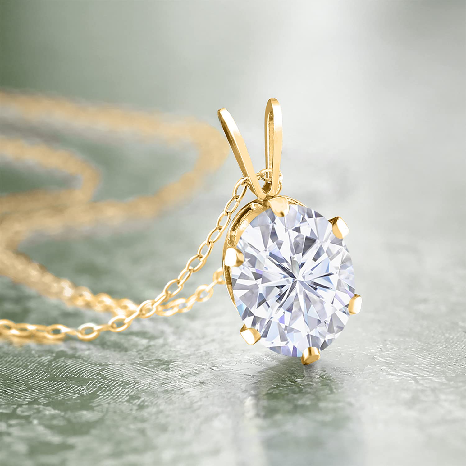 18K Yellow Gold Plated Silver Oval Pendant Necklace for Women - 8x6mm Oval Gemstone - 18 Inch Chain - Elegant Jewelry Gift for Birthday, Anniversary & Special Occasions