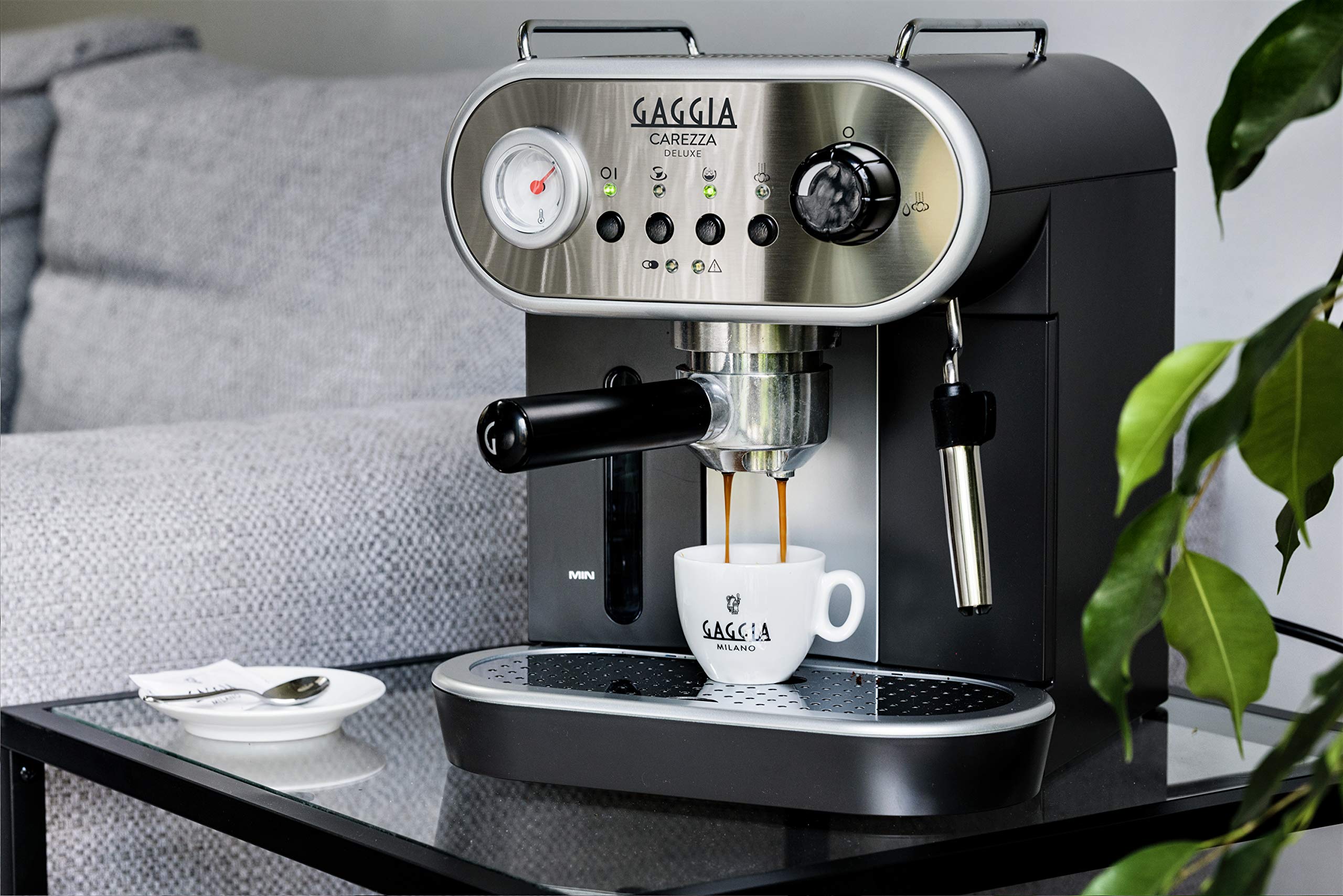 Gaggia Carezza De Luxe Espresso Machine 47oz Silver - Professional Italian Coffee Maker for Home & Office Use