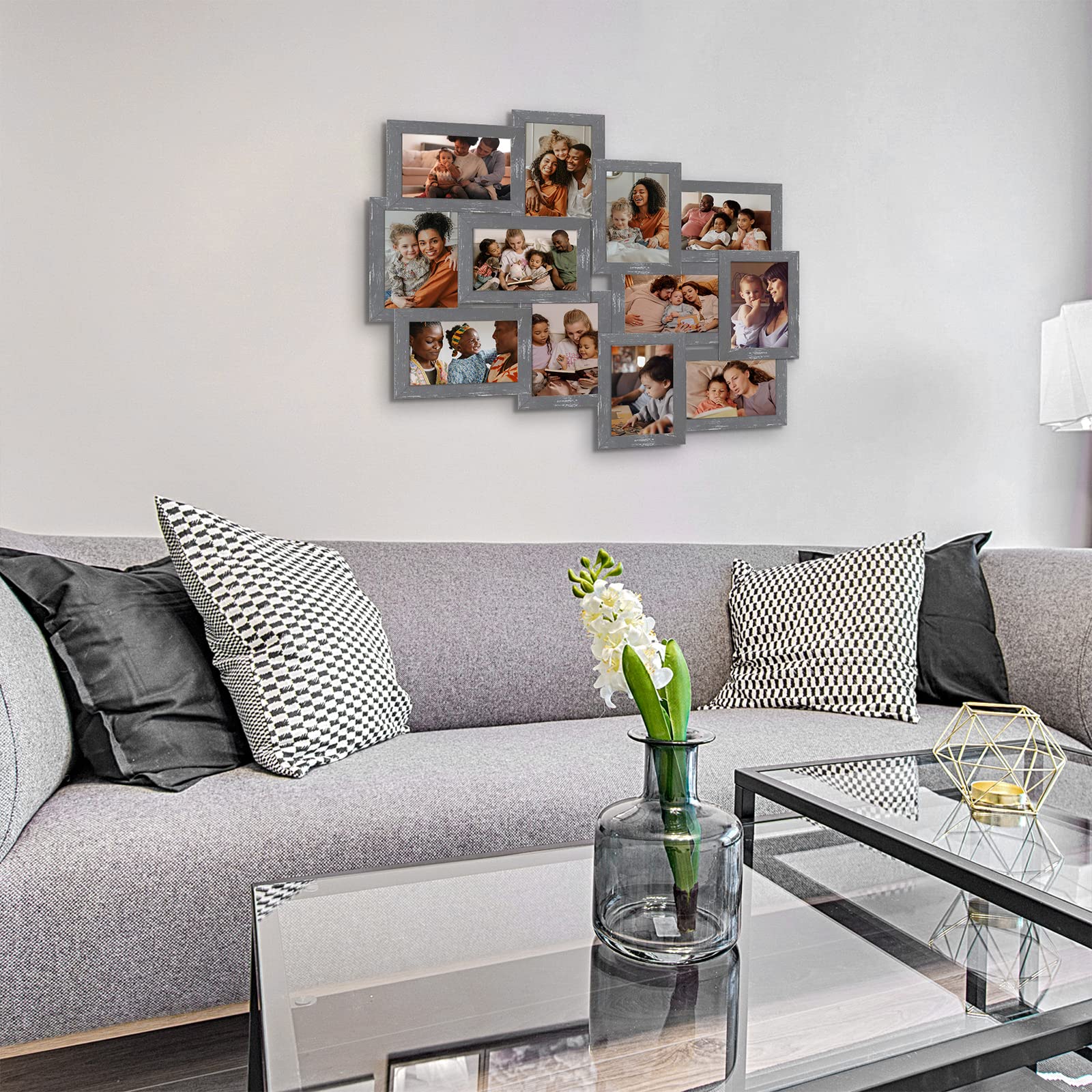 HELLO LAURA - 12 Opening 4x6 Collage Picture Frames for Wall Display | Grey Photo Frames Collage Wall Decor for Home, Living Room & Bedroom | Perfect for Family Photos, Wedding Memories & Home Decoration