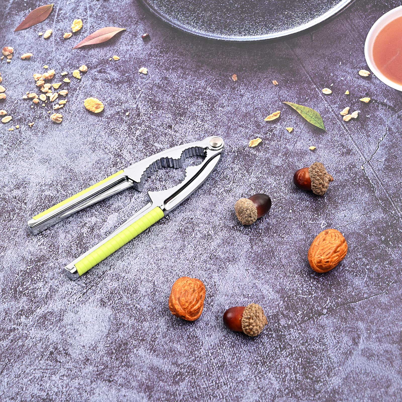 Heavy Duty Nut Cracker Tool with 2 Forks - Walnut Opener & Seafood Cracker with Non-Slip Green Handle - Perfect for Kitchen, Camping, and Holiday Gatherings
