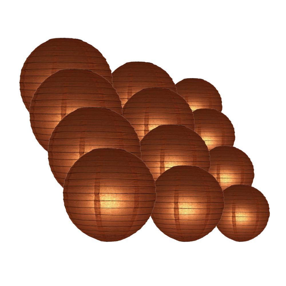 12-Piece Brown Paper Lantern Set for Wedding & Party Decorations - 12/10/8 Inch Chinese Hanging Lanterns - Perfect for Home, Garden, and Festival Decor