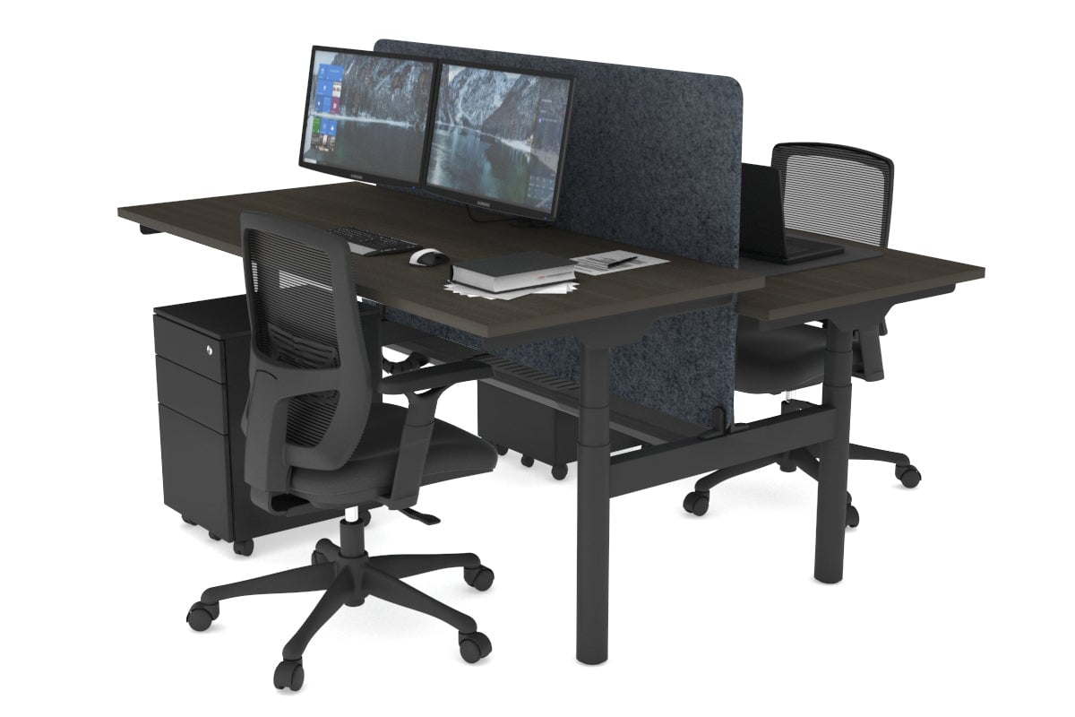 Flexi Premium Height Adjustable 2-Person H Bench Workstation - Black Frame [1800L x 700W] - Ergonomic Office & Home Workspace Solution for Shared Desks