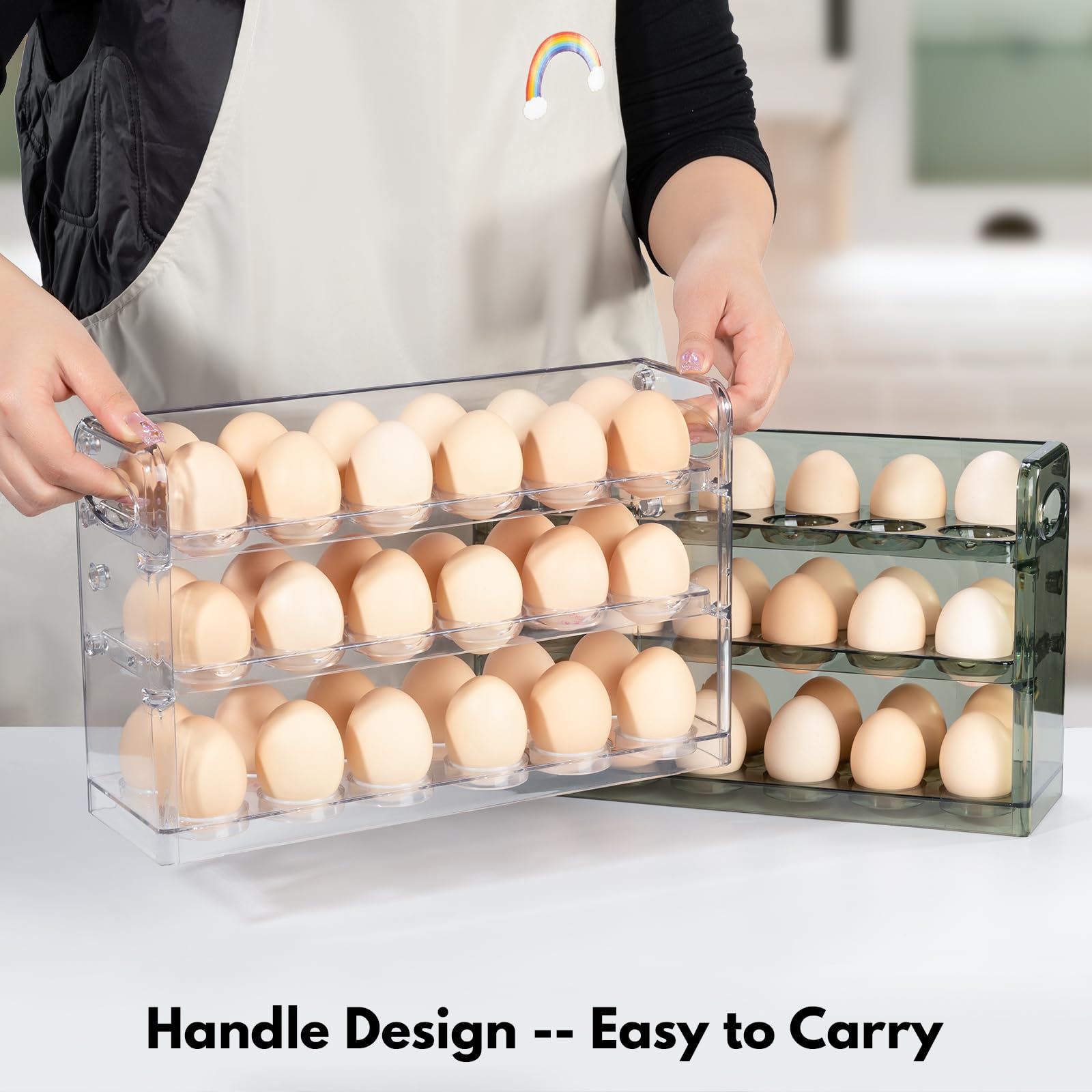 36 Egg Holder for Refrigerator - Clear PET Plastic Egg Storage Container with Dispenser - Kitchen Countertop Organizer for Fresh Eggs (Perfect for Breakfast Meal Prep & Baking)