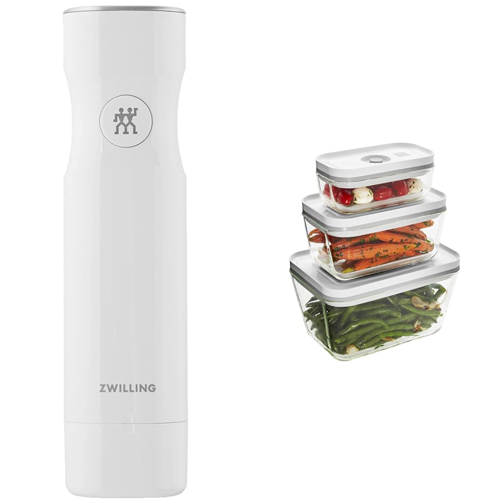 ZWILLING Fresh & Save Handheld Vacuum Sealer with 3-Piece Glass Food Storage Containers - Compact Kitchen Appliance for Meal Prep, Sous Vide & Food Preservation