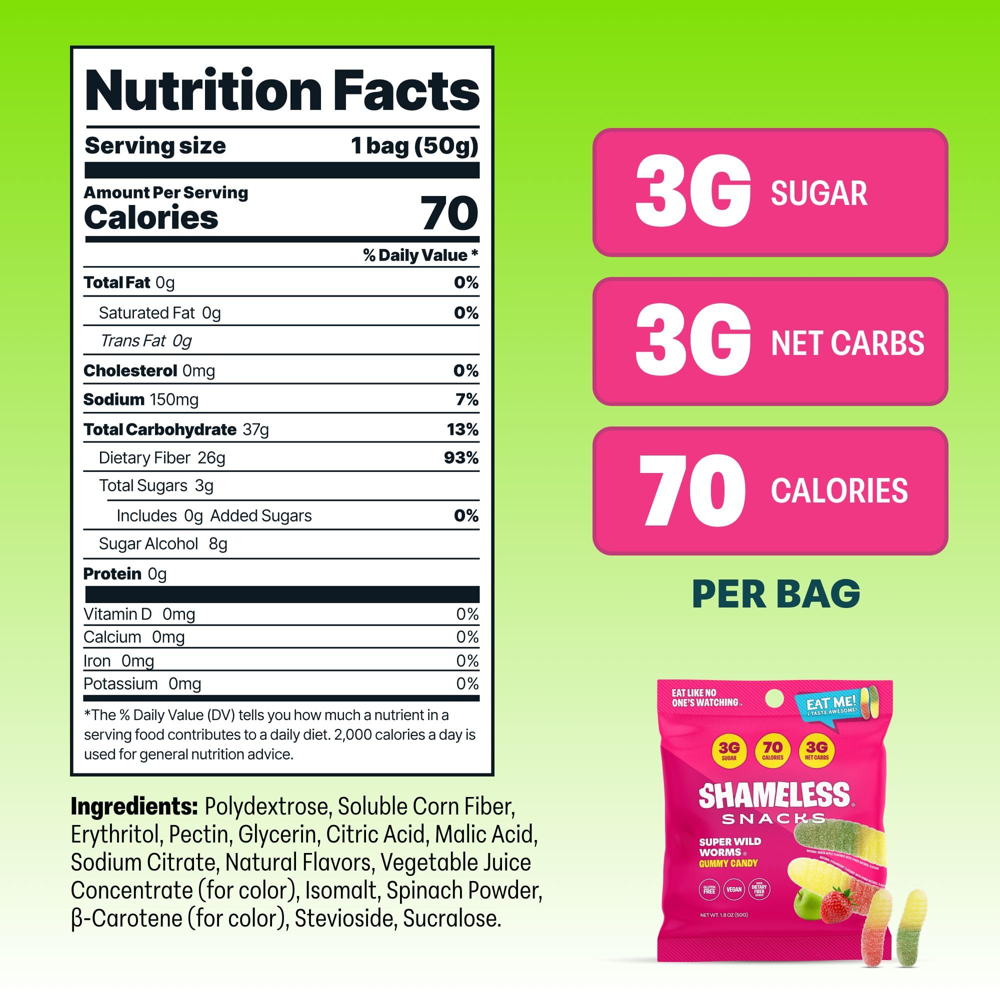 Shameless Snacks - Healthy Low Calorie & Low Carb Keto Gummies | Gluten Free Candy | 6 Pack Wild Worms | Perfect for Keto Diet, Weight Loss & On-the-Go Snacking
