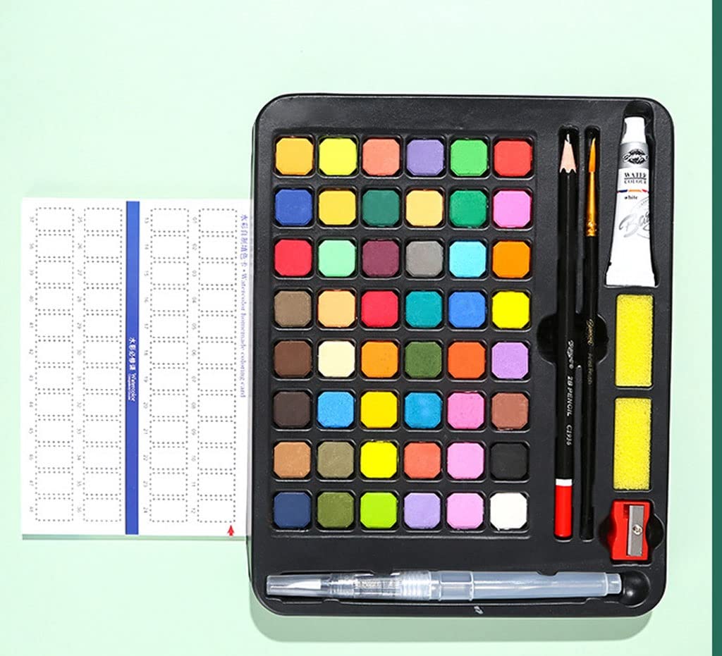 Premium 48-Color Solid Watercolor Paint Set - Pigment Powder Cake Gouache for Beginners & Artists | School Art Supplies in Durable Iron Box (Black) | Ideal for Sketching, Painting, Watercolor Techniques & Classroom Projects