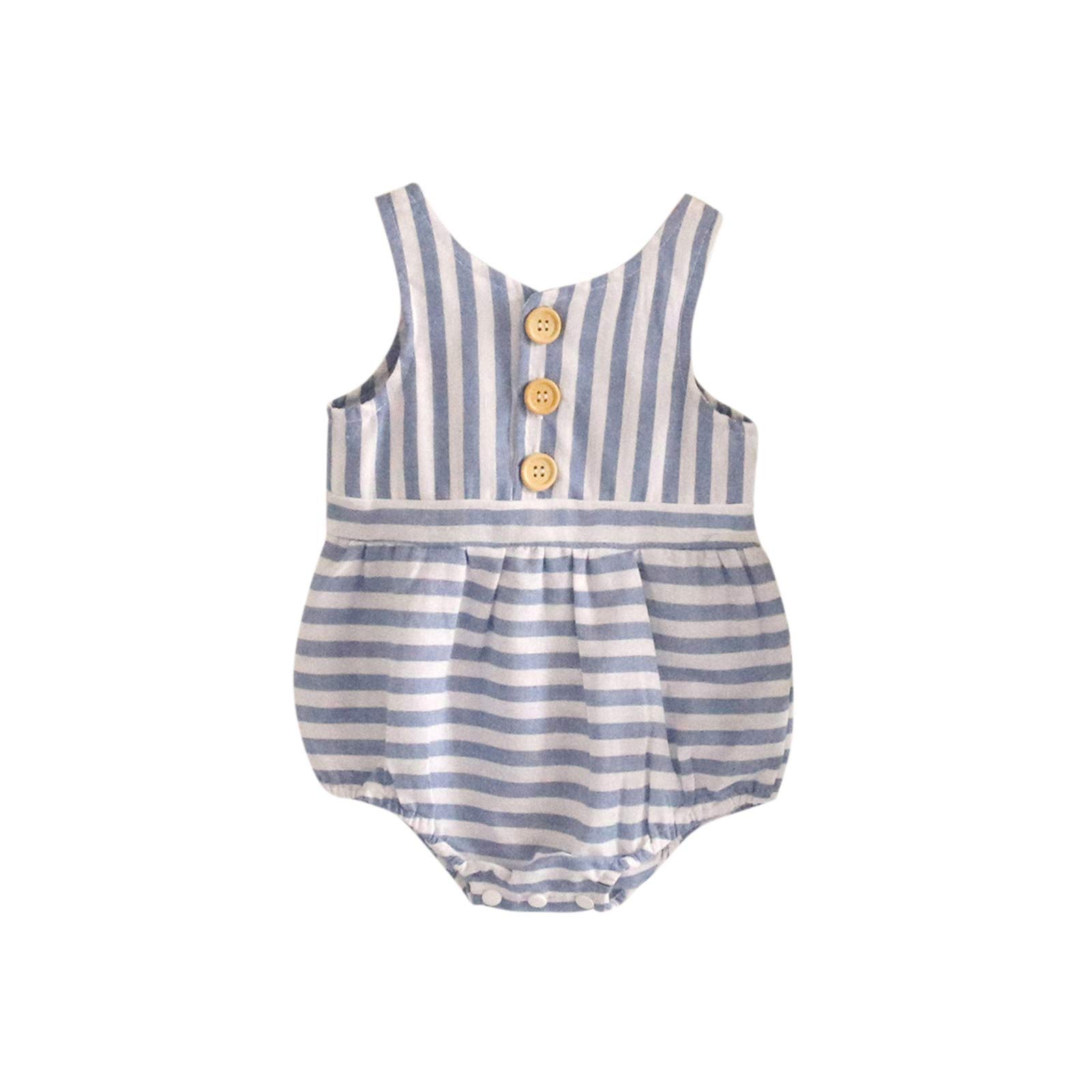Baby Girls & Boys Striped Sleeveless Romper Bodysuit - Soft Cotton Infant Outfit for Playtime, Summer & Casual Wear