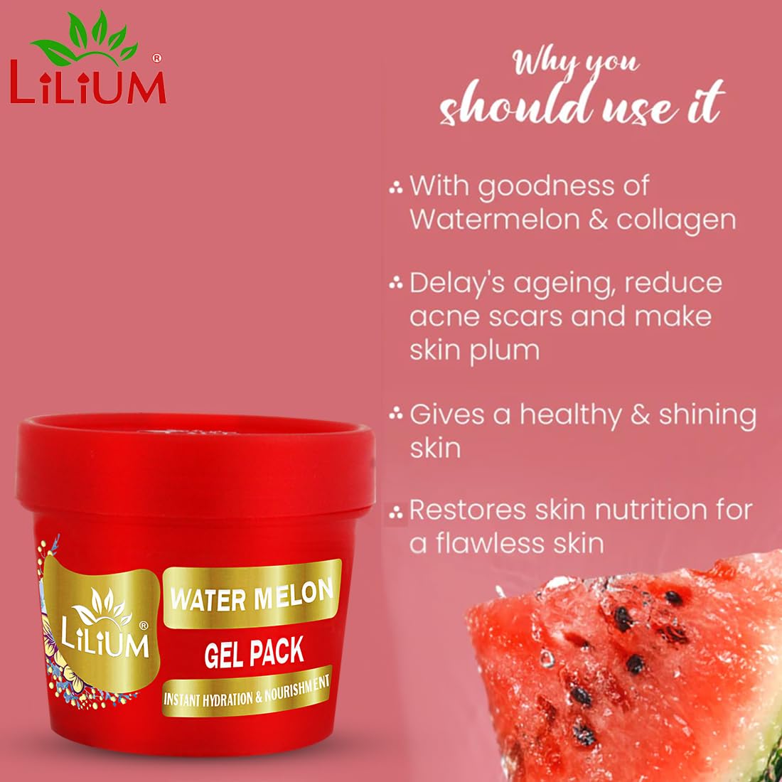 Lilium Watermelon Face Mask 100g - Hydrating & Nourishing Skincare for Glowing Skin, All Skin Types (Oily to Dry), Paraben & Sulfate Free - Perfect for Daily Use, Spa Nights & Travel Skincare Routine