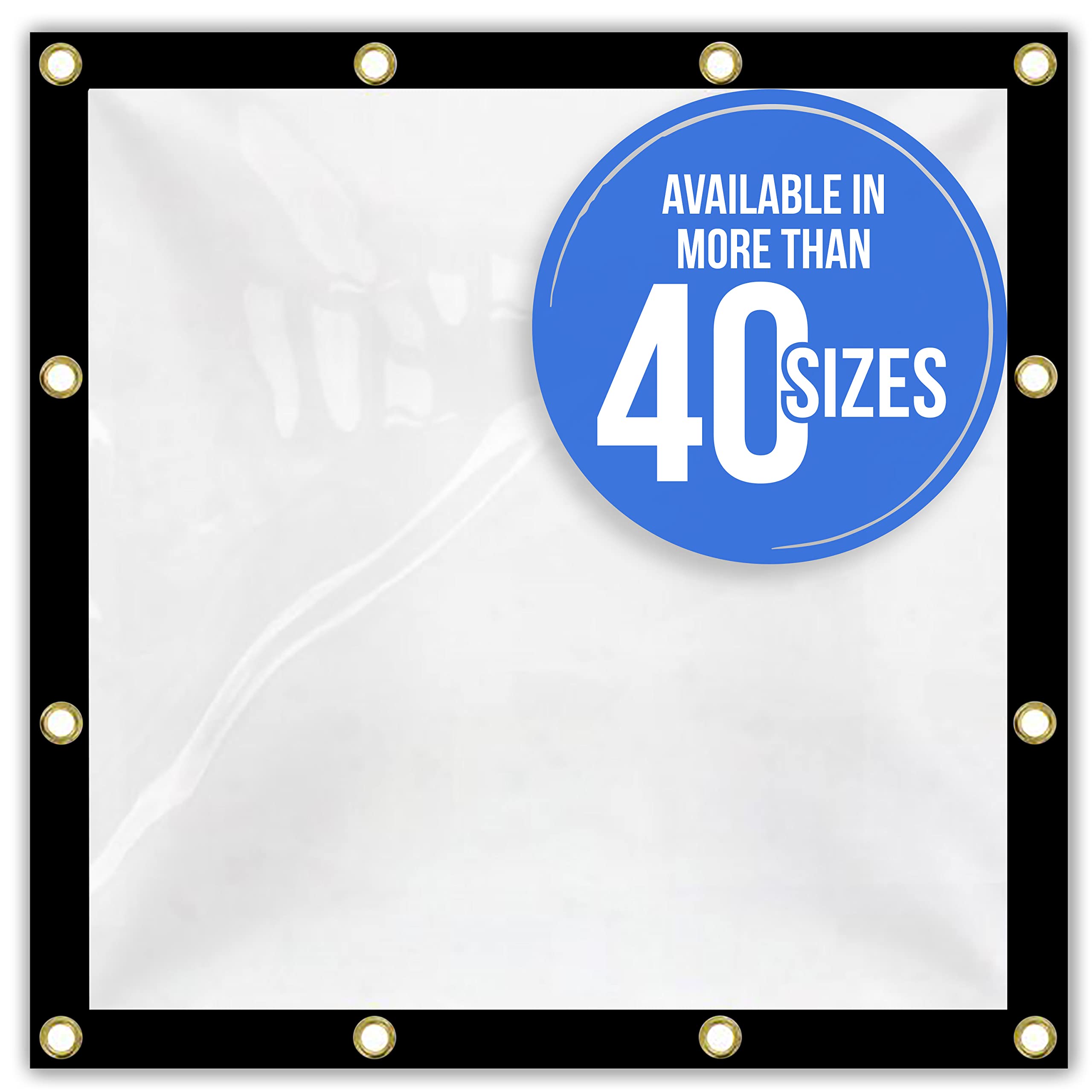 18 oz 20 Mil Clear PVC Waterproof Tarp with Grommets - Heavy Duty Tearproof Tarpaulin Cover for Indoor/Outdoor Use (8' x 16') - Perfect for Camping, Pool Covers, Construction, and Emergency Protection