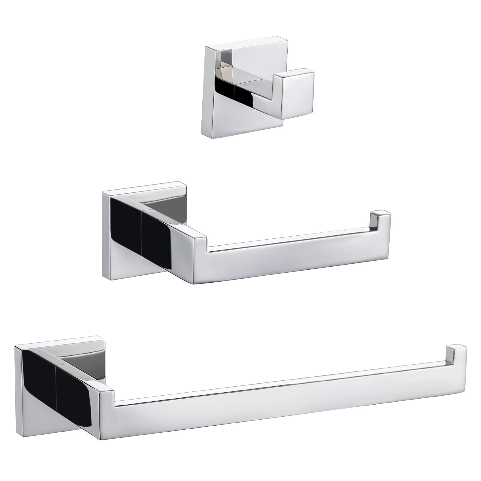 Premium 3-Piece Bathroom Accessory Set - SUS 304 Stainless Steel Toilet Paper Holder, Hand Towel Bar & Robe Hook Wall Mount - Polished Finish (Q7010P) - Perfect for Modern Bathrooms, Powder Rooms & Guest Suites