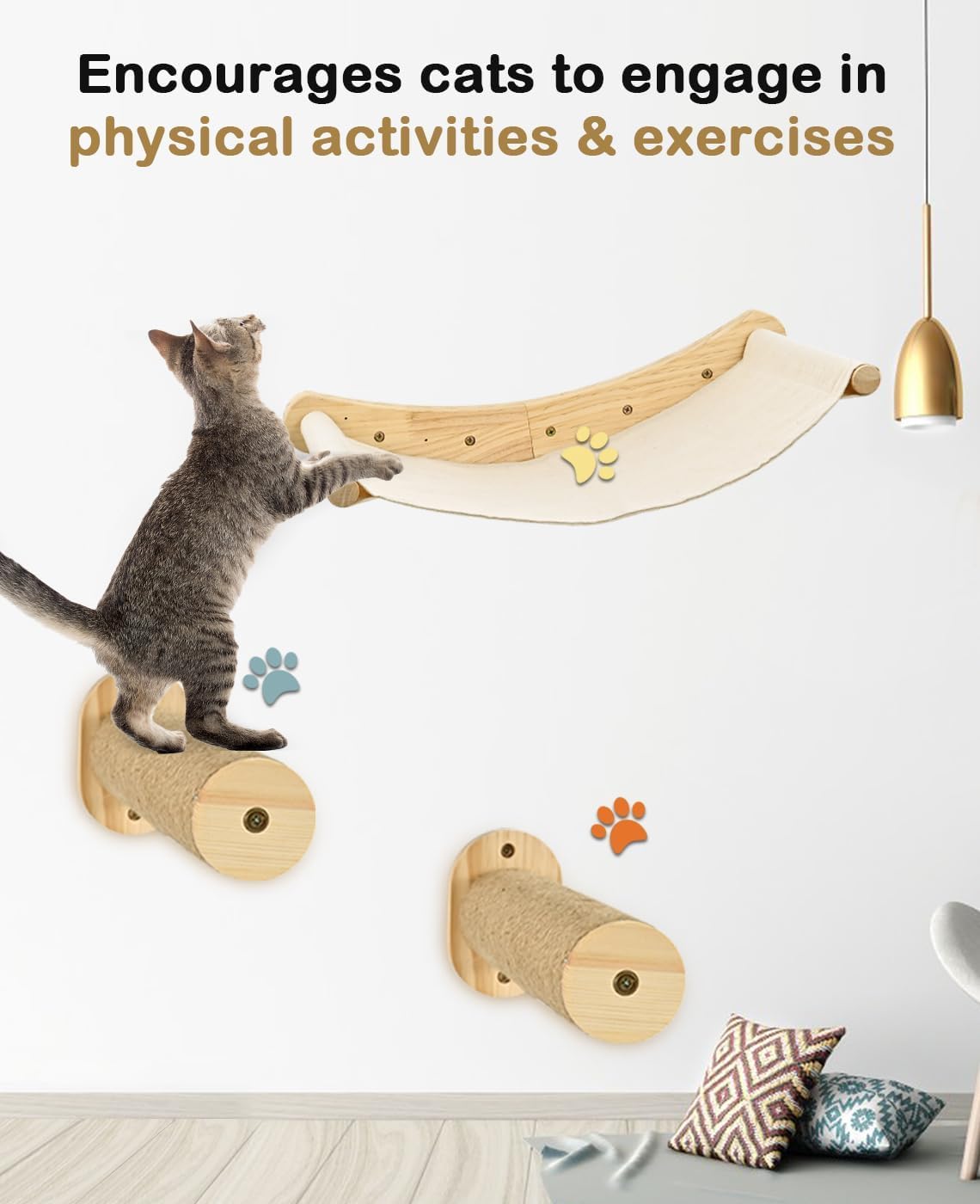 Wall-Mounted Cat Hammock with Steps - Climbing & Sleeping Shelf for Indoor Cats - Perfect for Play & Rest