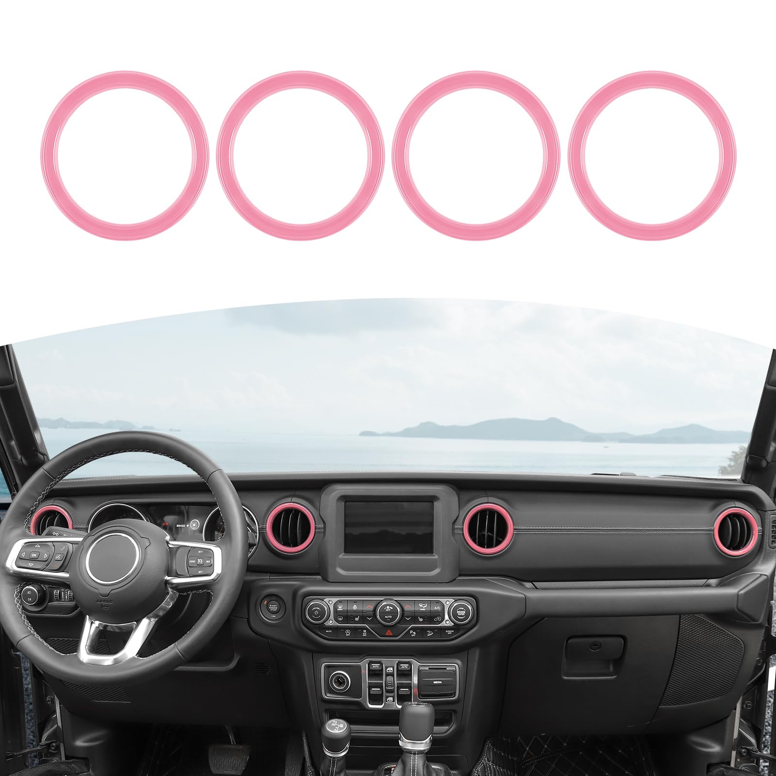 Jeep Wrangler JL JLU & Gladiator JT Dash Air Vent Covers (2018-2023) - Pink Interior Accessories 4pc Set | AC Vent Trim for Enhanced Style & Protection | Perfect for Off-Road Adventures & Daily Commutes