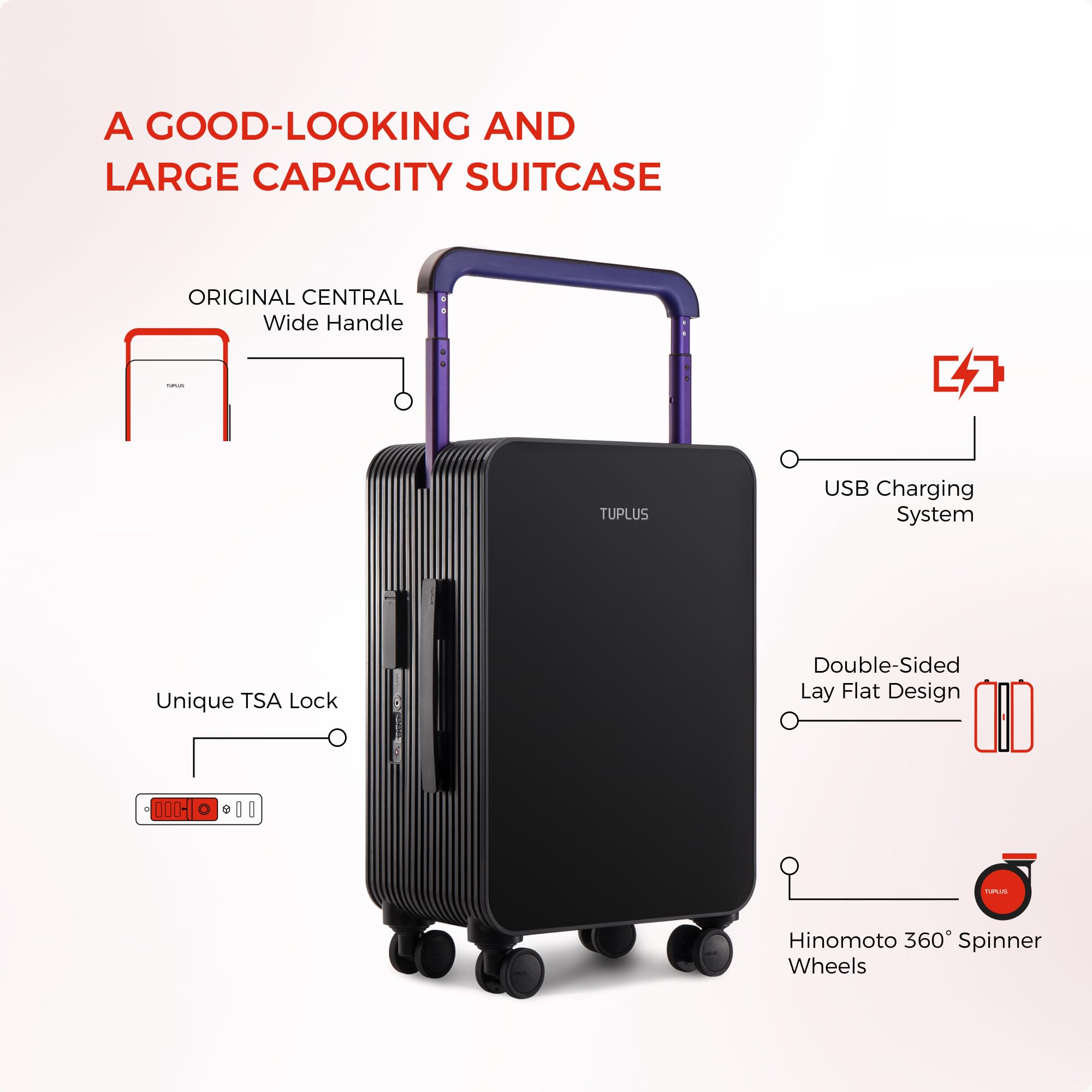 TUPLUS ABS Hard Shell Suitcase with 4 Spinner Wheels - Lightweight Check-in Luggage for Travel, Business Trips & Vacations | Durable Balance Series Carry-On & Checked Bag