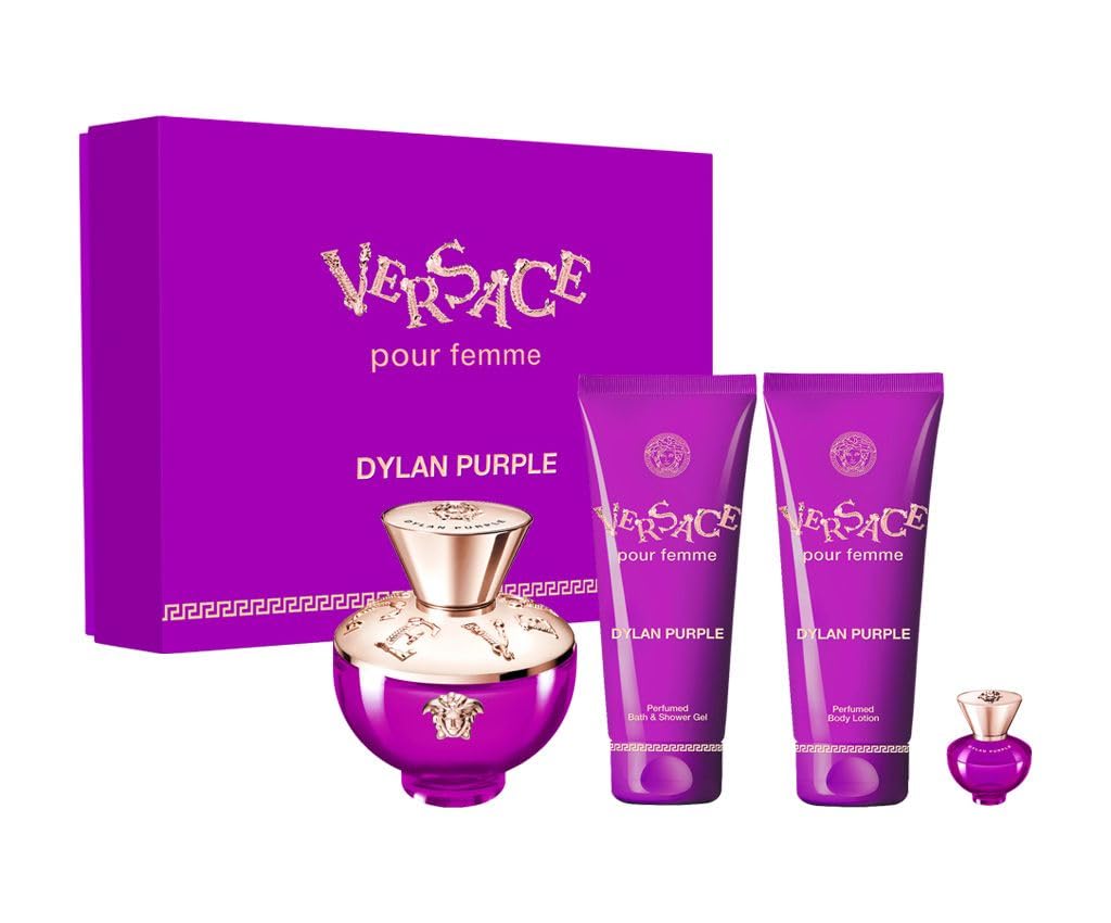 Versace Dylan Purple 4 Piece Eau De Parfum Gift Set for Women - Luxury Perfume Collection, Floral Fragrance, Perfect for Gifts, Date Nights & Special Occasions
