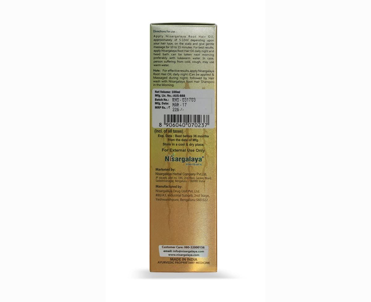 Nisargalaya Herbals Natural Root Hair Oil for Hair Growth & Strength - 100ml | Promotes Thicker, Longer Hair for Men & Women | Perfect for Daily Hair Care & Scalp Nourishment