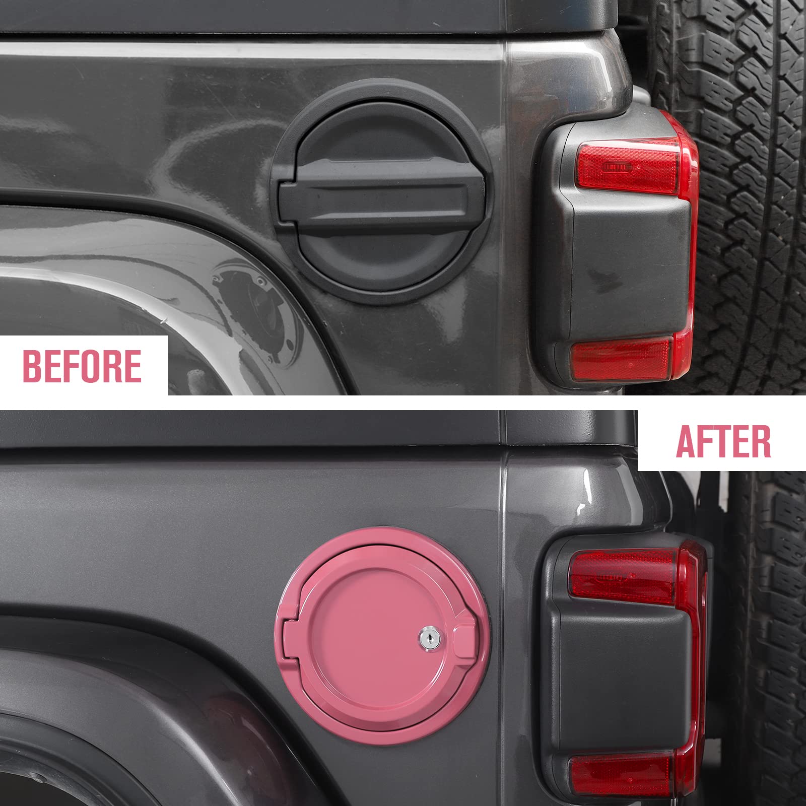 JeCar Locking Fuel Filler Cover - Aluminum Alloy Gas Tank Door for Jeep Wrangler JL & Unlimited (2018-2023) | Anti-Theft Security | Exterior Accessories | Pink - Perfect for Off-Road Adventures & Parking Safety