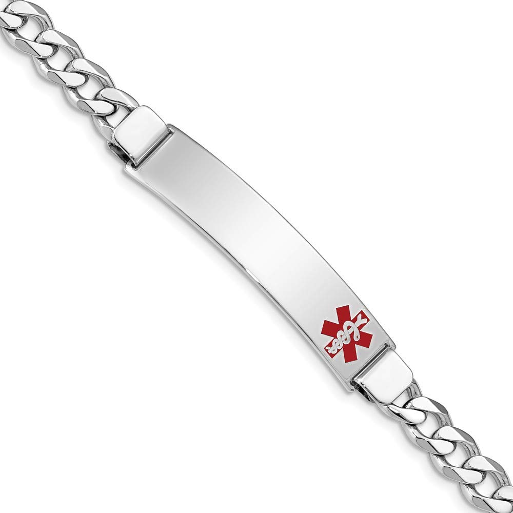 925 Sterling Silver Engravable Medical ID Bracelet for Nurses - Caduceus Symbol, Cuban Link Chain with Lobster Clasp (8