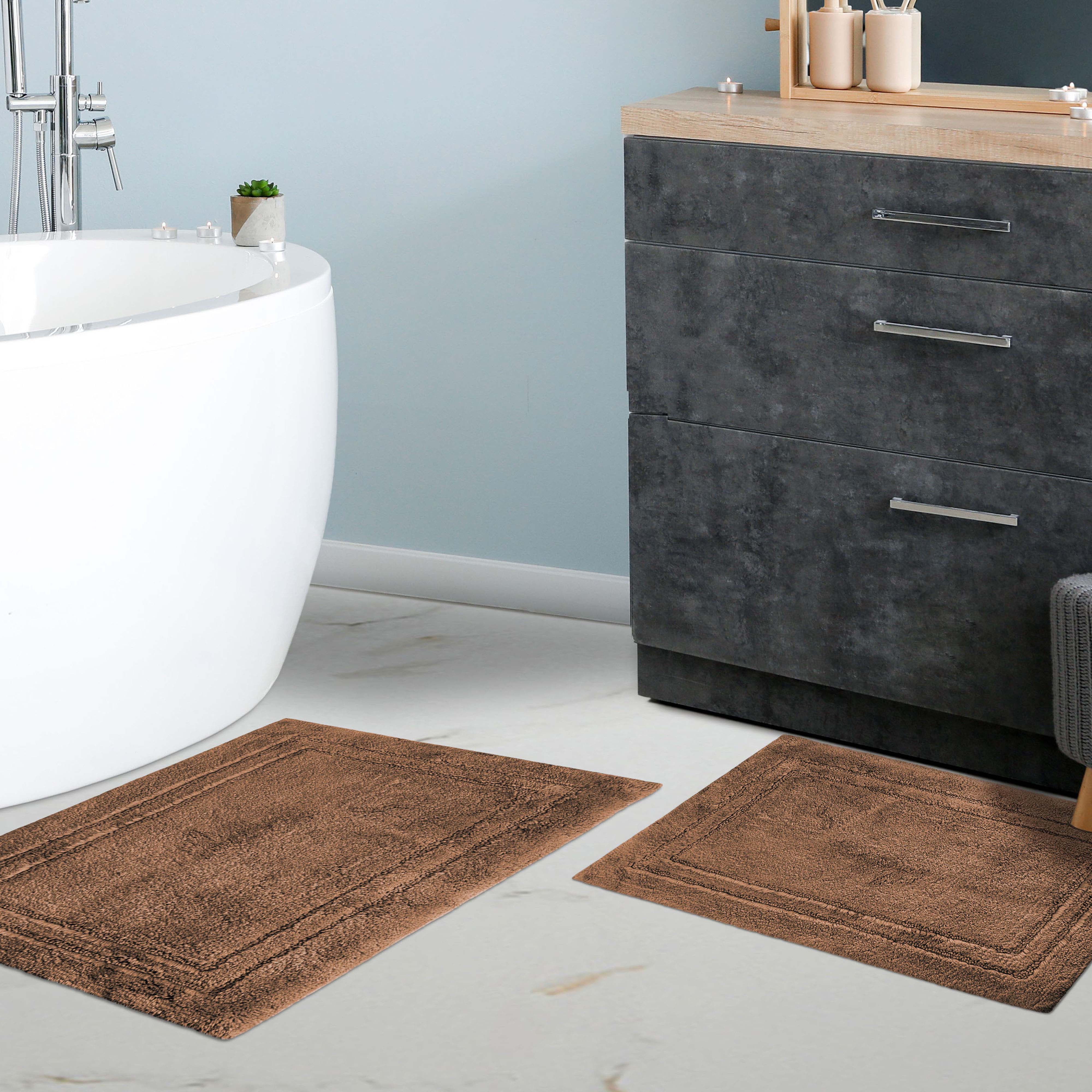 Premium Cotton Non-Slip 2-Piece Bath Rug Set - Soft Absorbent Bathroom Mat for Shower, Tub & Vanity Area - Machine Washable Bath Mats for Safety and Comfort