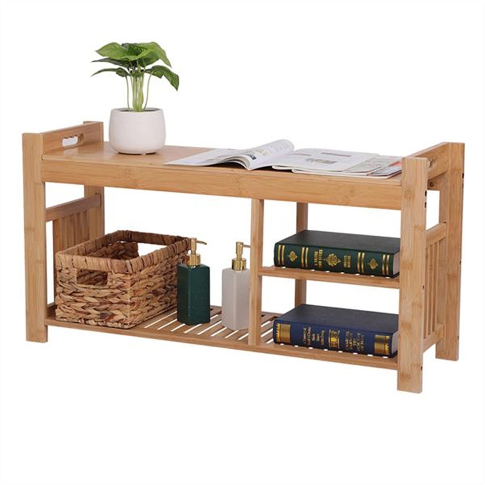 3-Tier Bamboo Shoe Bench with Cushion - Entryway Storage Stool with Shoe Rack for Hallway, Living Room & Bedroom Organization - Perfect for Small Spaces & Home Decor (Bamboo Color)