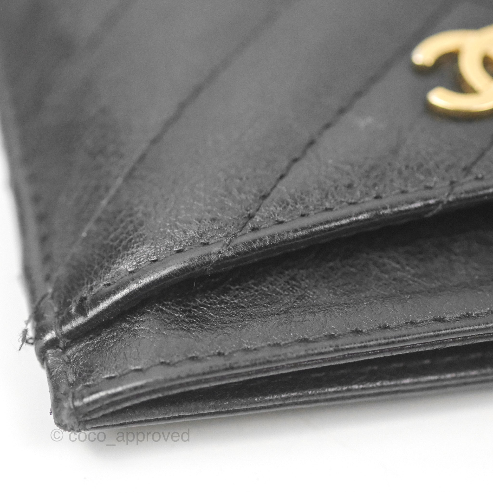 Chanel Classic Flat Card Holder Chevron Black Calfskin Gold Hardware - Luxury Wallet for Women | Perfect for Everyday Use, Travel & Gift Giving
