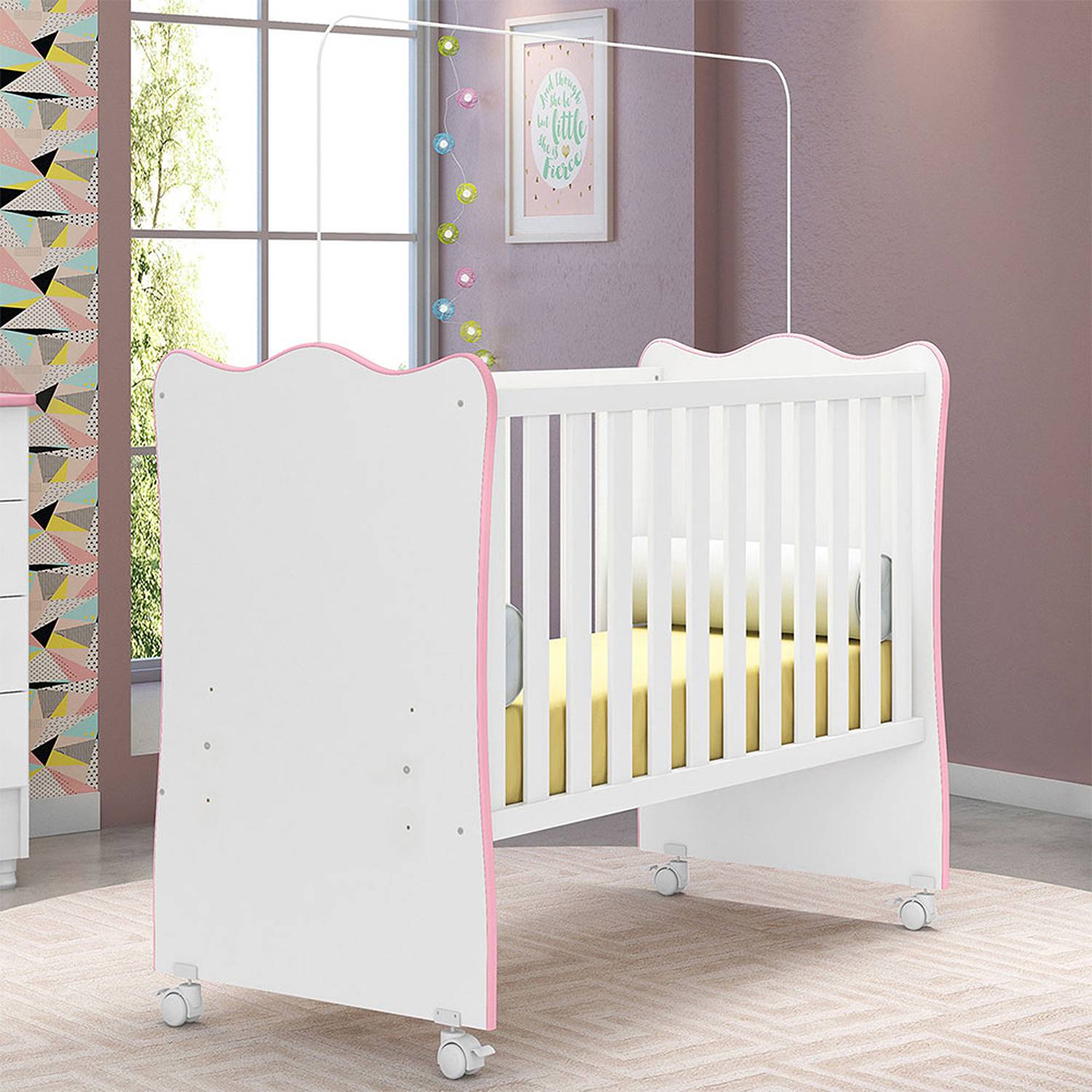White and Pink Rosario Crib Bedding Set 133.5x97.8cm for 60x130cm Baby Mattress with Headboard - Soft Nursery Crib Sheet for Newborns & Infants (Perfect for Nursery Decor & Baby Shower Gifts)