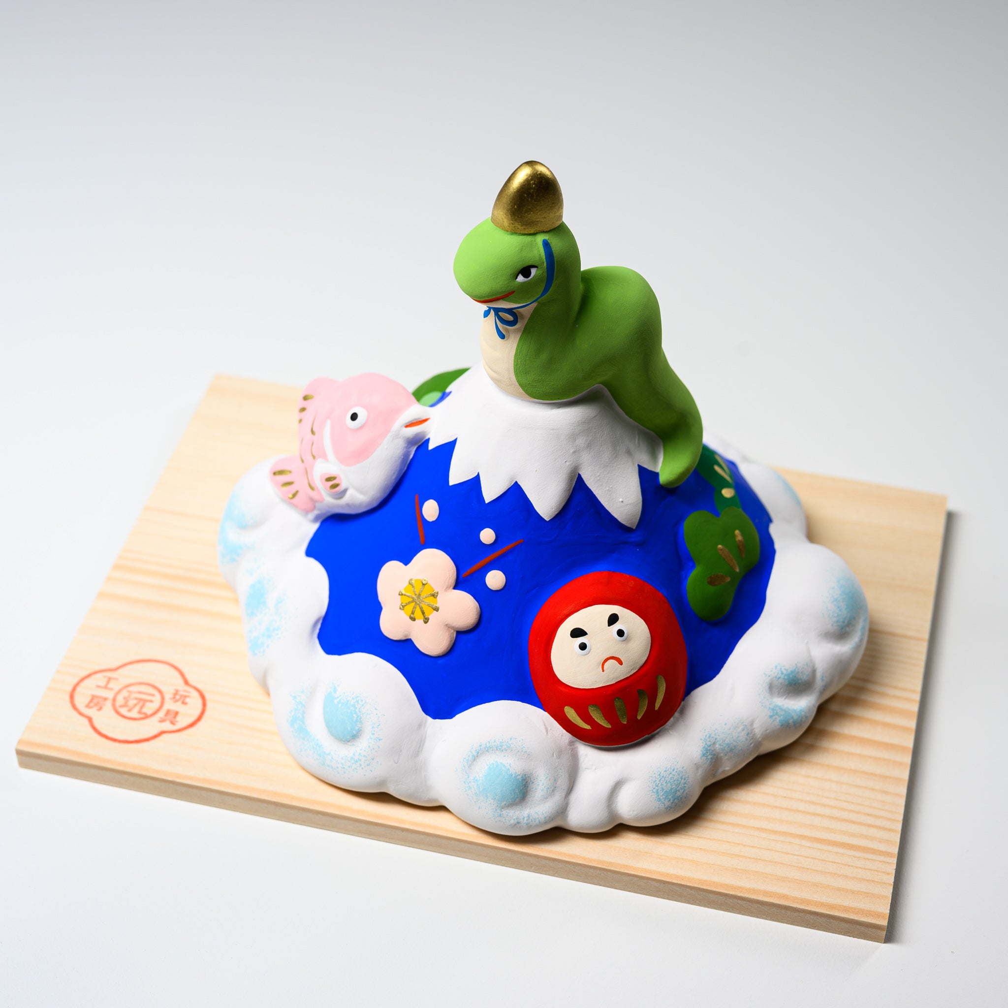 Seto Ware Lucky Fortune Snake of Mount Fuji - Japanese Traditional Good Luck Charm Decoration for Home, Office & Feng Shui