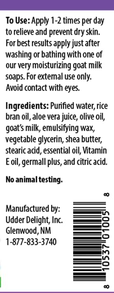 Udder Delight Lavender Goat Milk Lotion - 8 Fl Oz (240ml) Natural Moisturizer for Dry Skin | Hand & Body Cream with Soothing Lavender Scent | Perfect for Daily Hydration & Relaxation