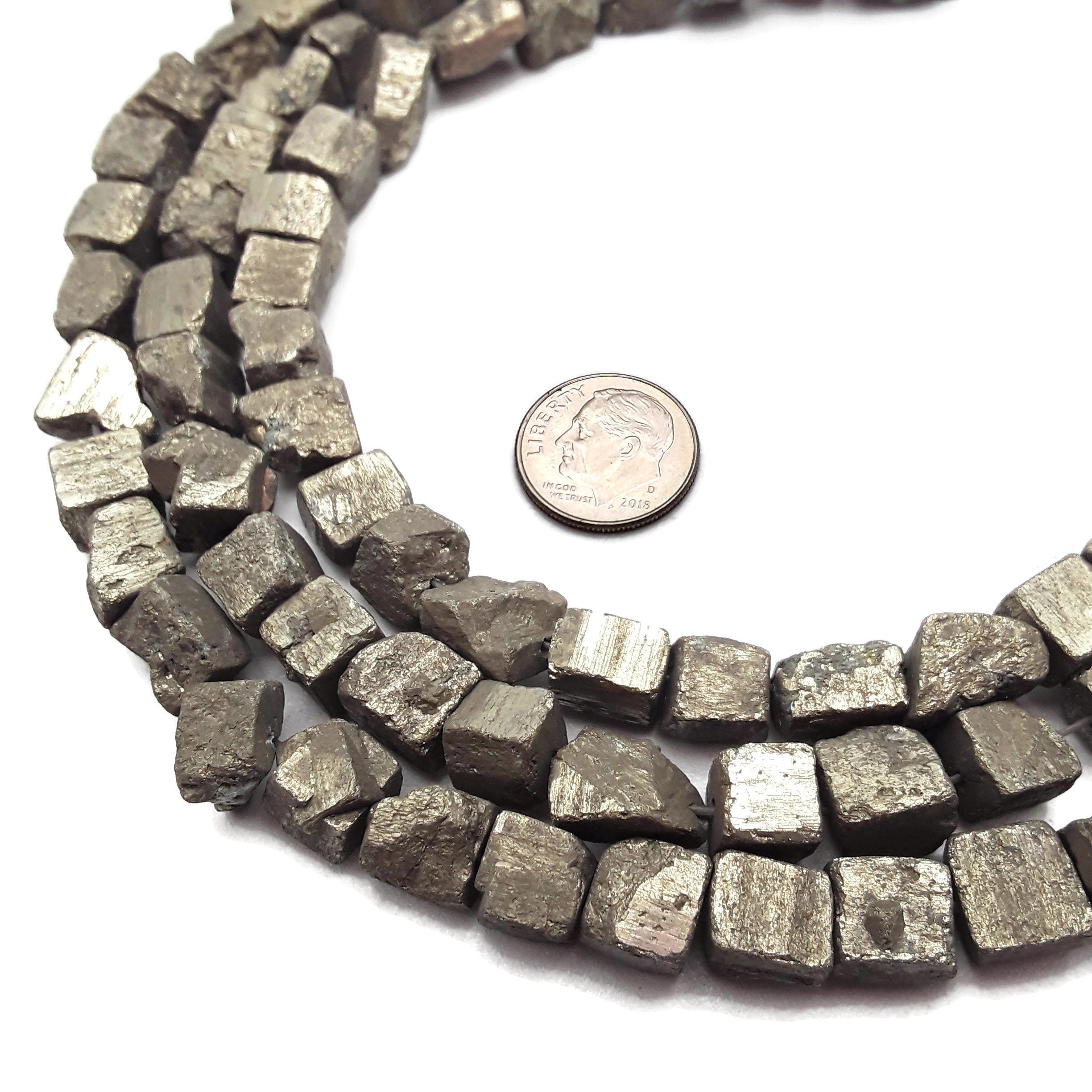 Natural Pyrite Rough Square Dice Cube Beads - 7-8mm Irregular Gemstone Beads for Jewelry Making (15.5 Inch Strand) - Perfect for Necklaces, Bracelets & DIY Craft Projects