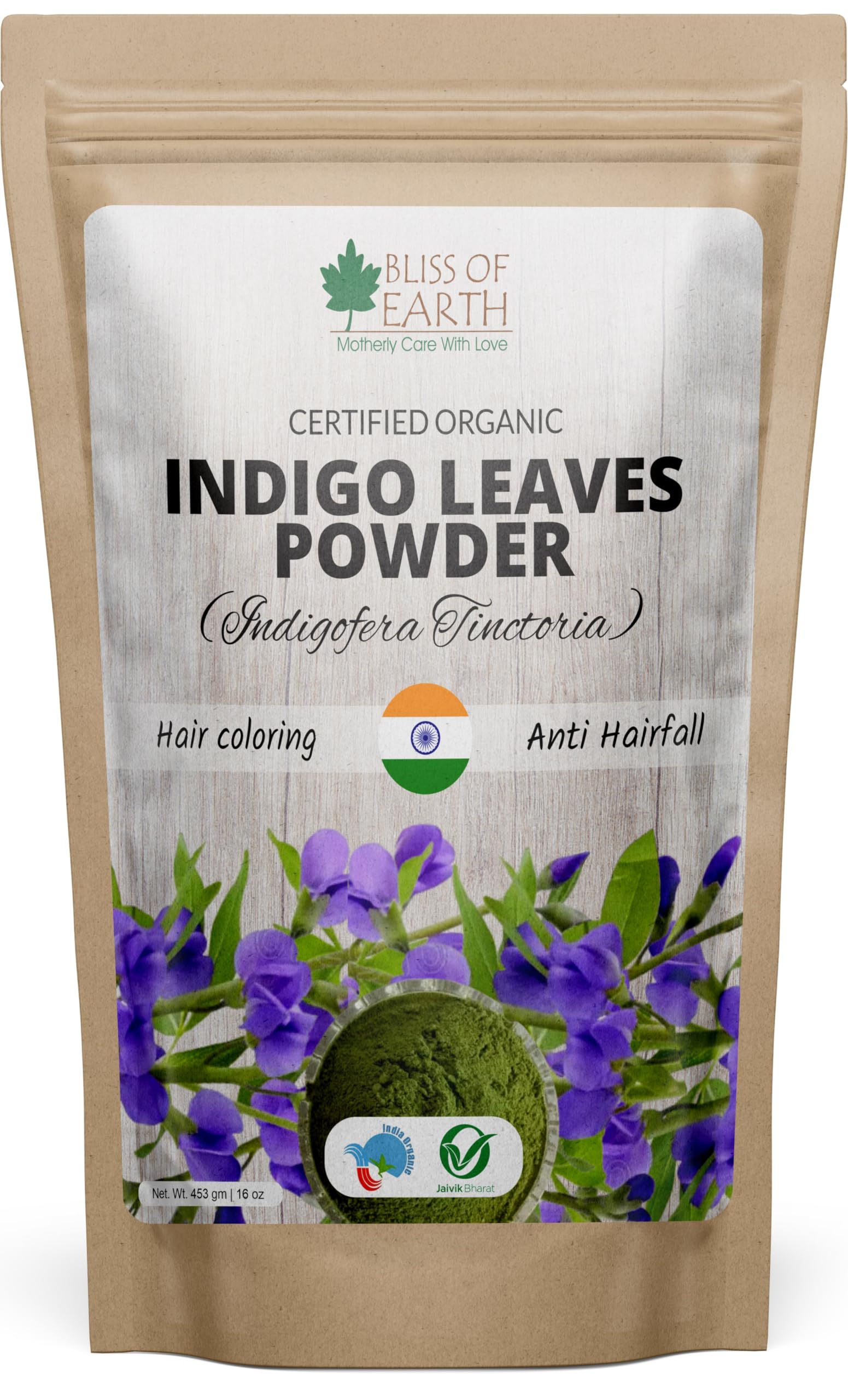 Organic Natural Indigo Powder 453GM - Bliss of Earth Hair Dye for Dark & Black Hair | Chemical-Free Herbal Hair Coloring for Gray Coverage & Healthy Hair Growth | Perfect for DIY Hair Care & Natural Beauty Routines