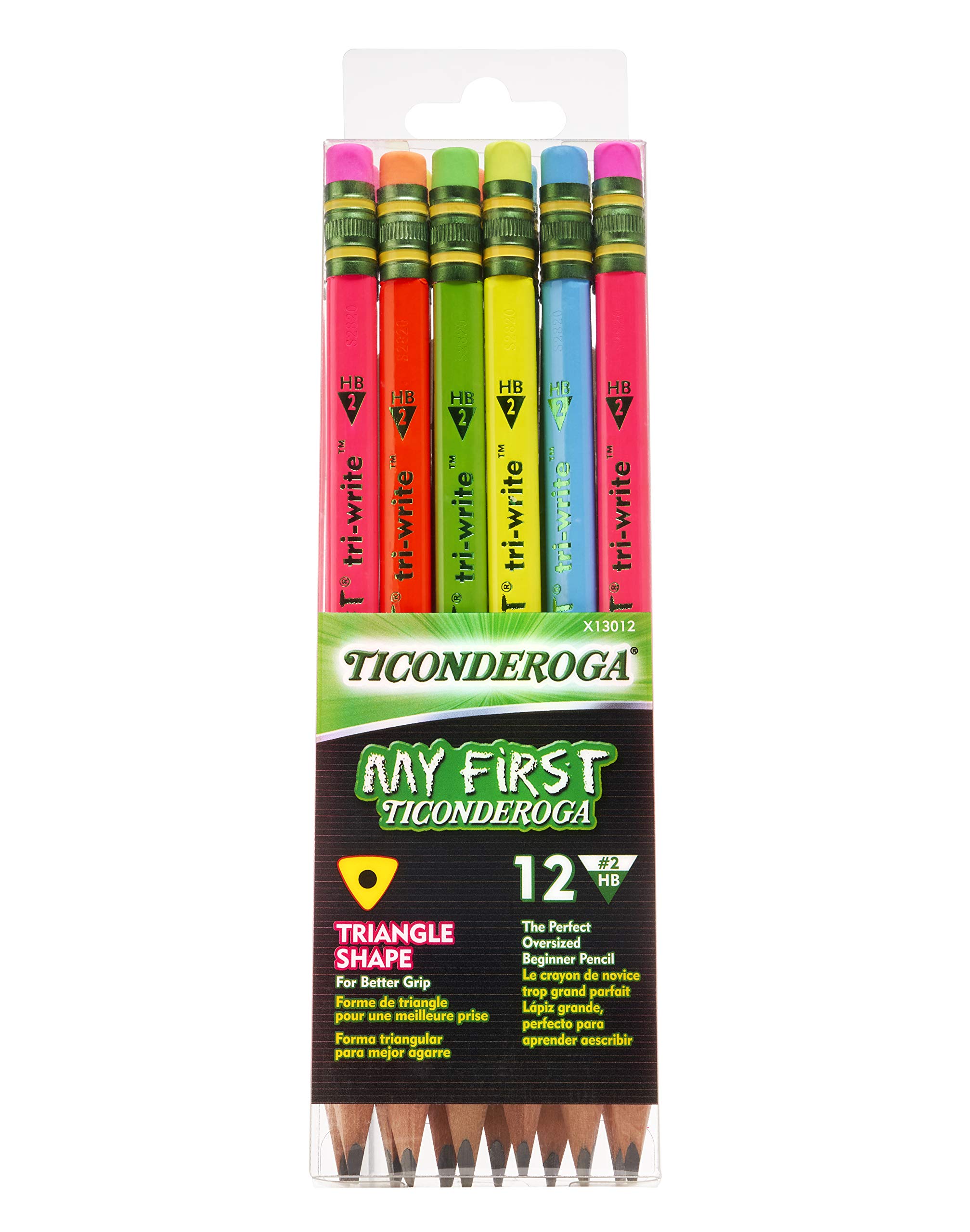 Ticonderoga My First Tri-Write Wood-Cased Pencils - Neon Colors, 12 Count (X13012) - Perfect for Kids Learning to Write, Preschool & Kindergarten Classroom Supplies, Art Projects & Coloring Activities