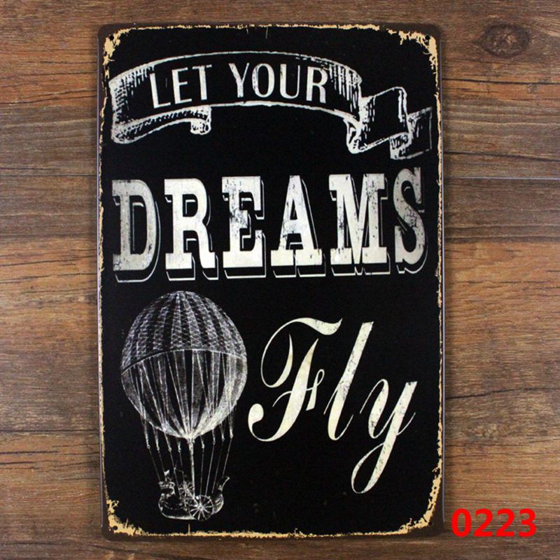 Vintage Metal Wall Art Decor for Kids Room - Retro Flying Dreams Sign - Perfect for Nursery, Bedroom & Playroom Decor